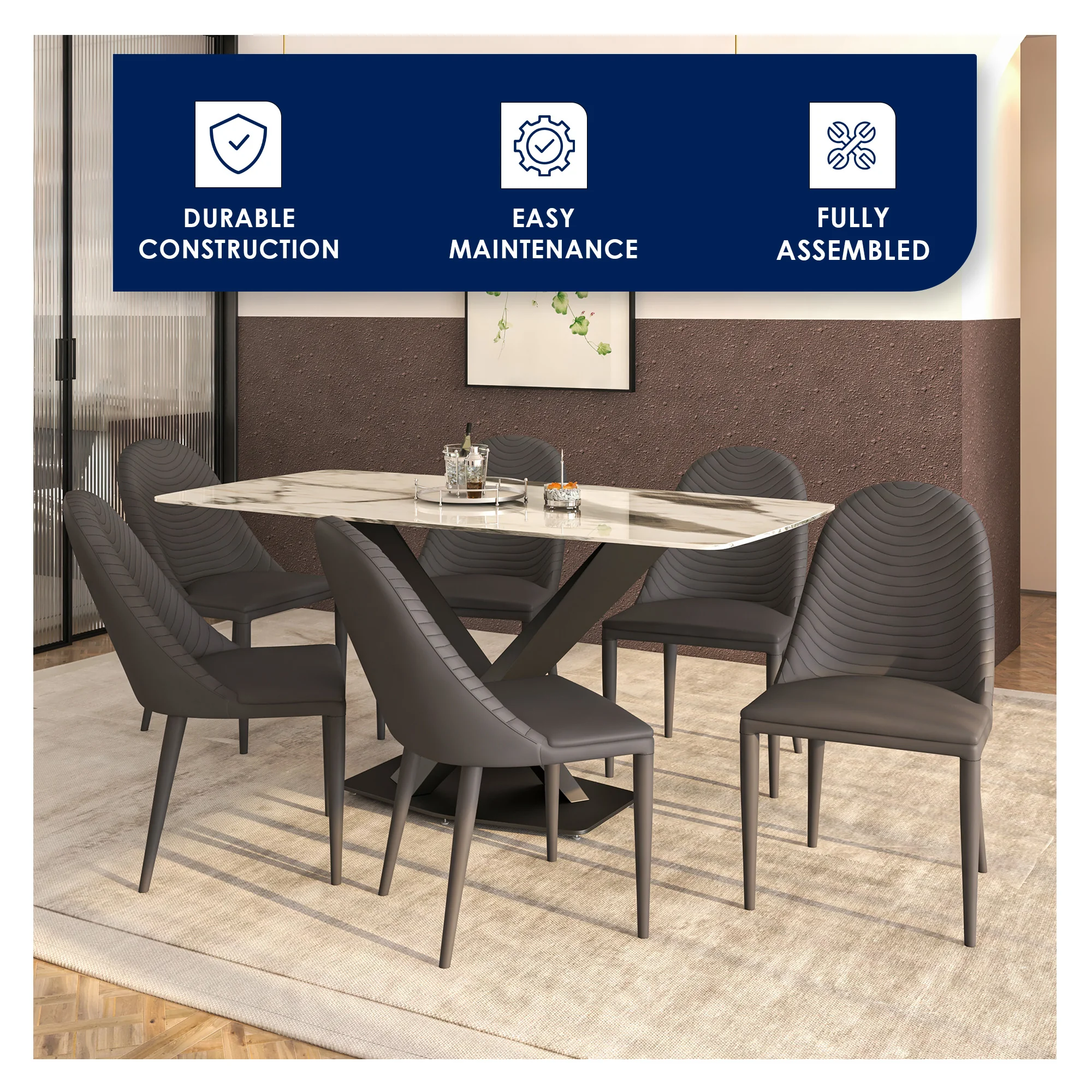 Seville Collection Modern Dining Chair in Grey - Set of 2