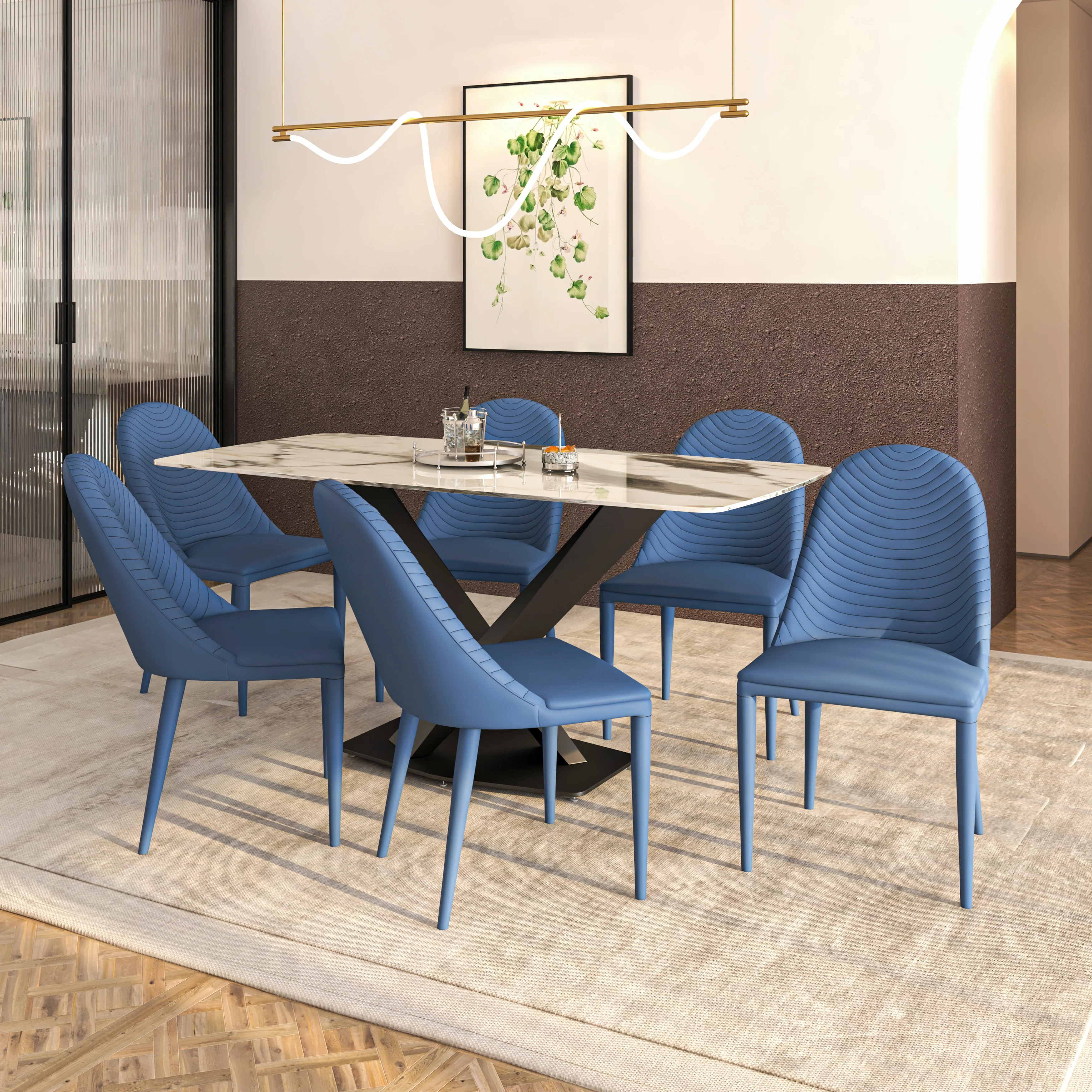 Seville Collection Modern Dining Chair in Navy Blue - Set of 4