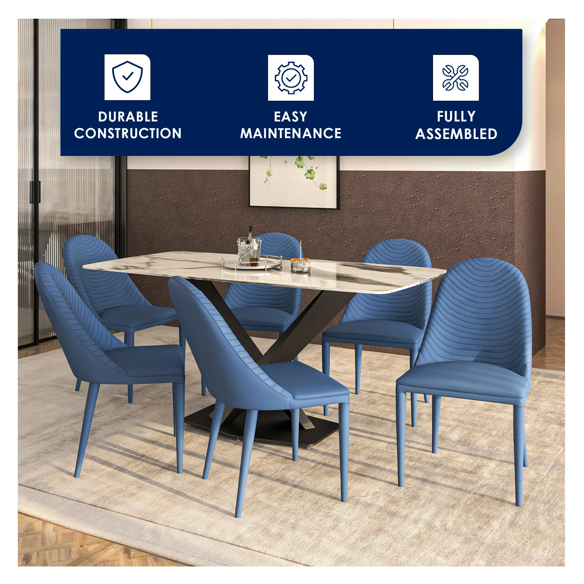 Seville Collection Modern Dining Chair in Navy Blue - Set of 4