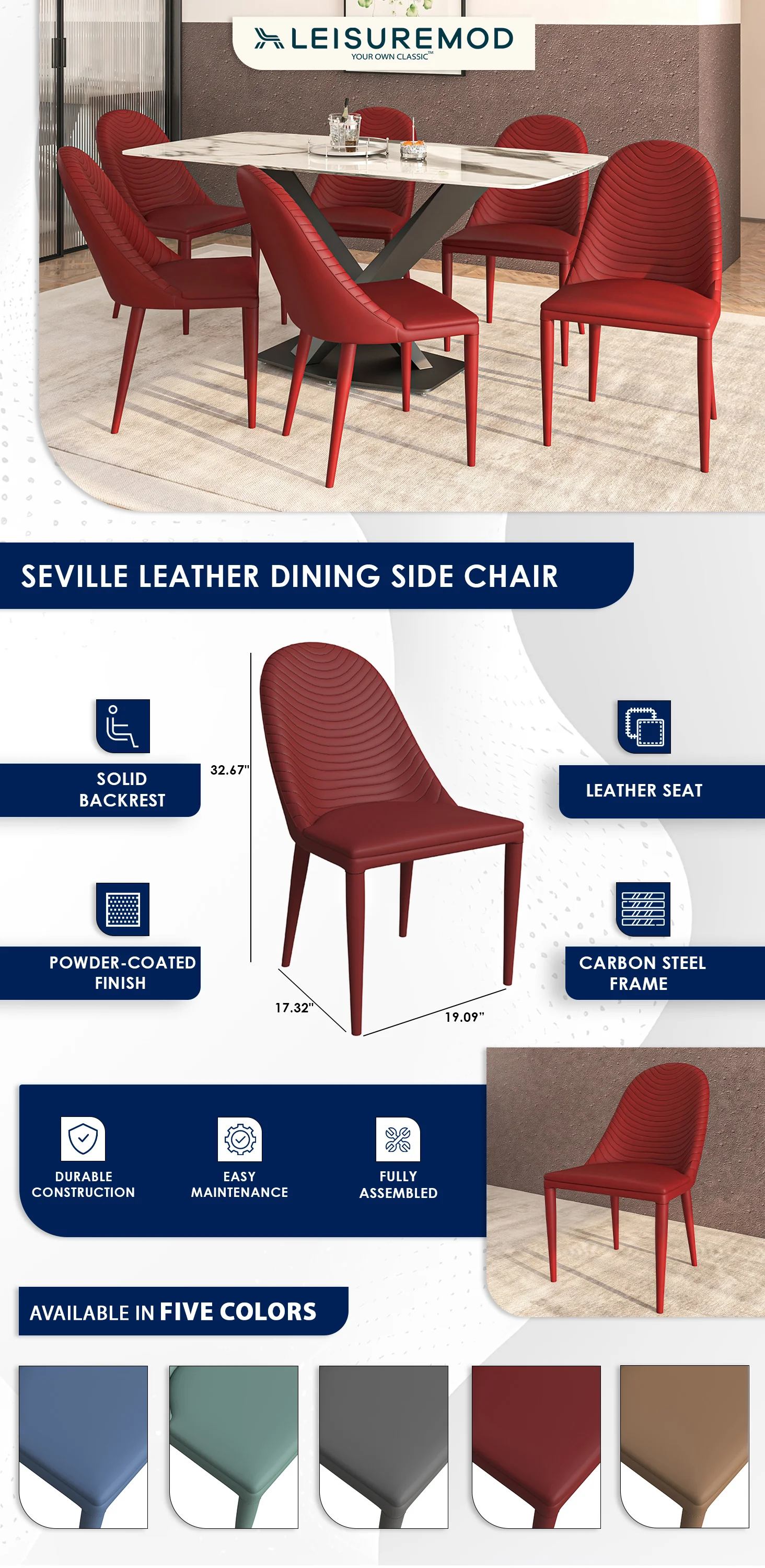 Seville Collection Modern Dining Chair in Red