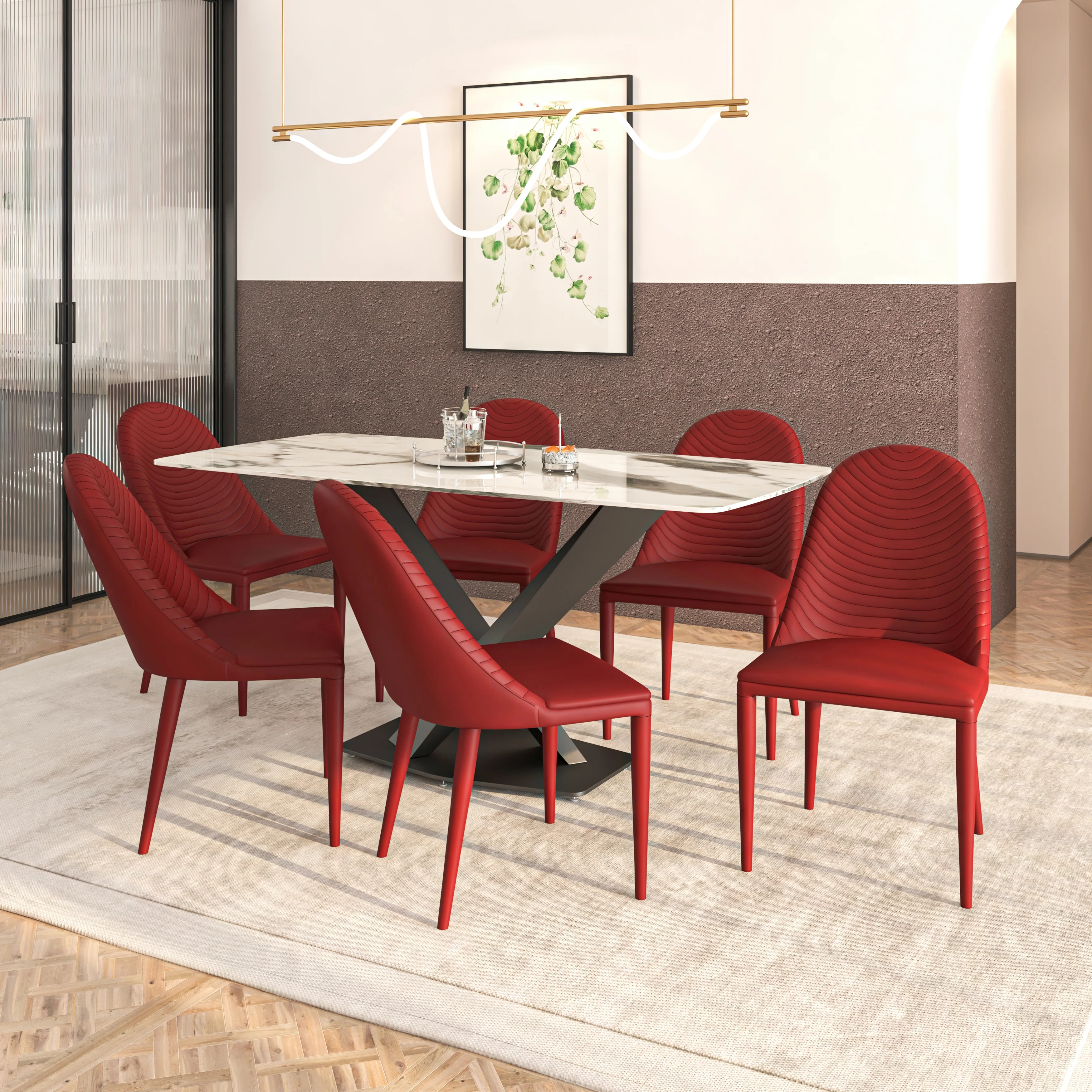 Seville Collection Modern Dining Chair in Red - Set of 2