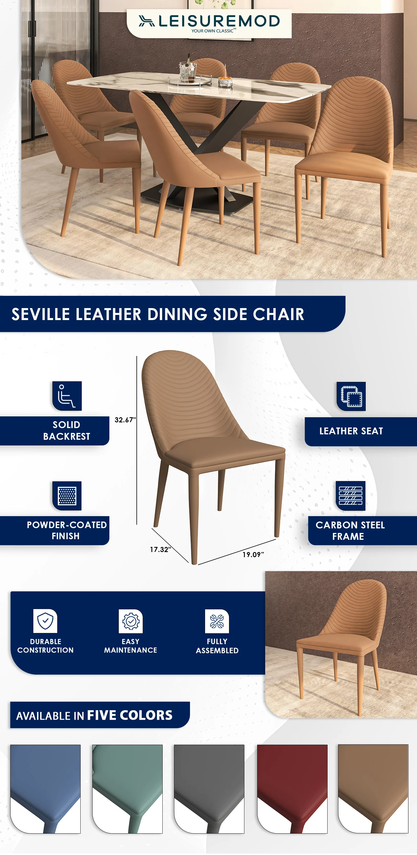 Seville Collection Modern Dining Chair in Toupe - Set of 4