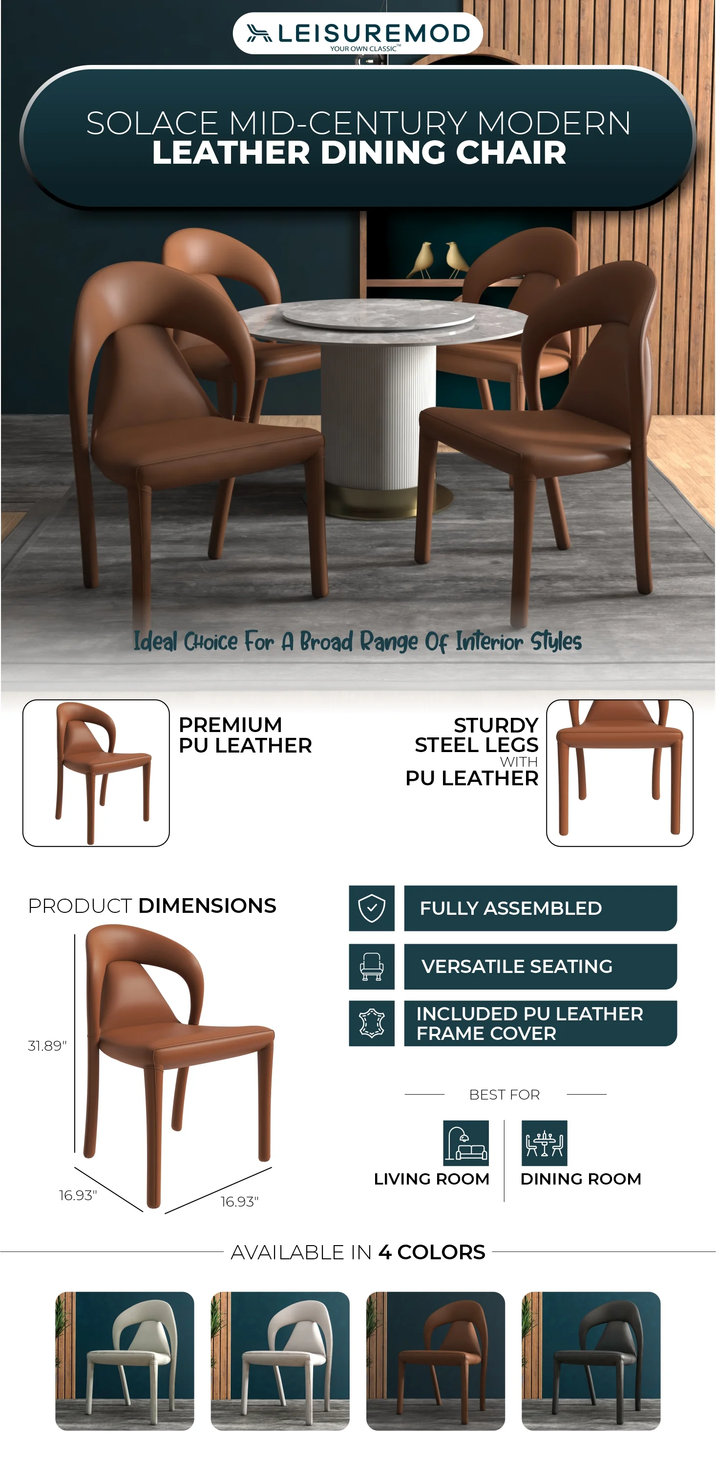 Solace Series Modern Dining Chair in Brown