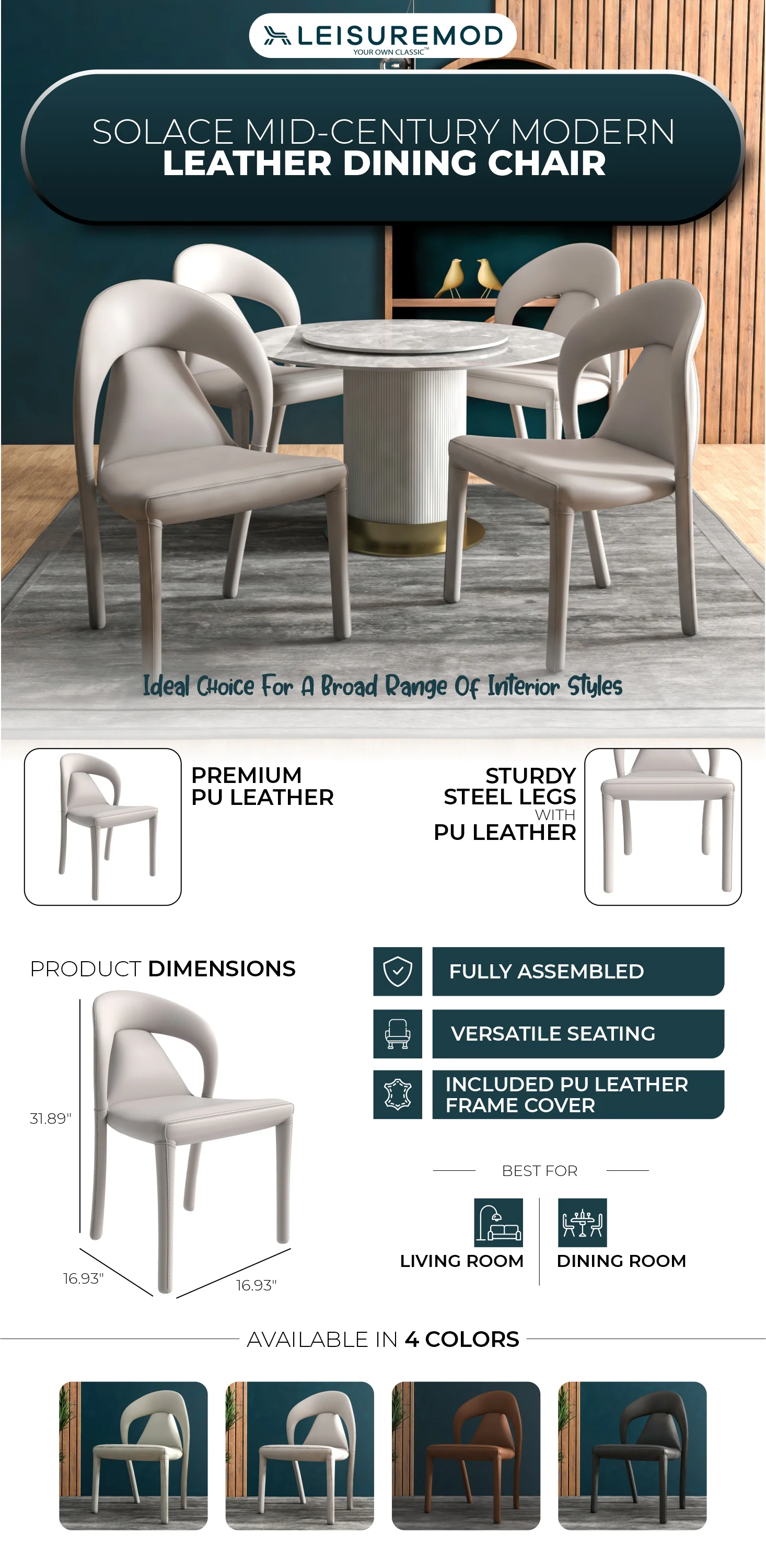 Solace Series Modern Dining Chair in Light Grey