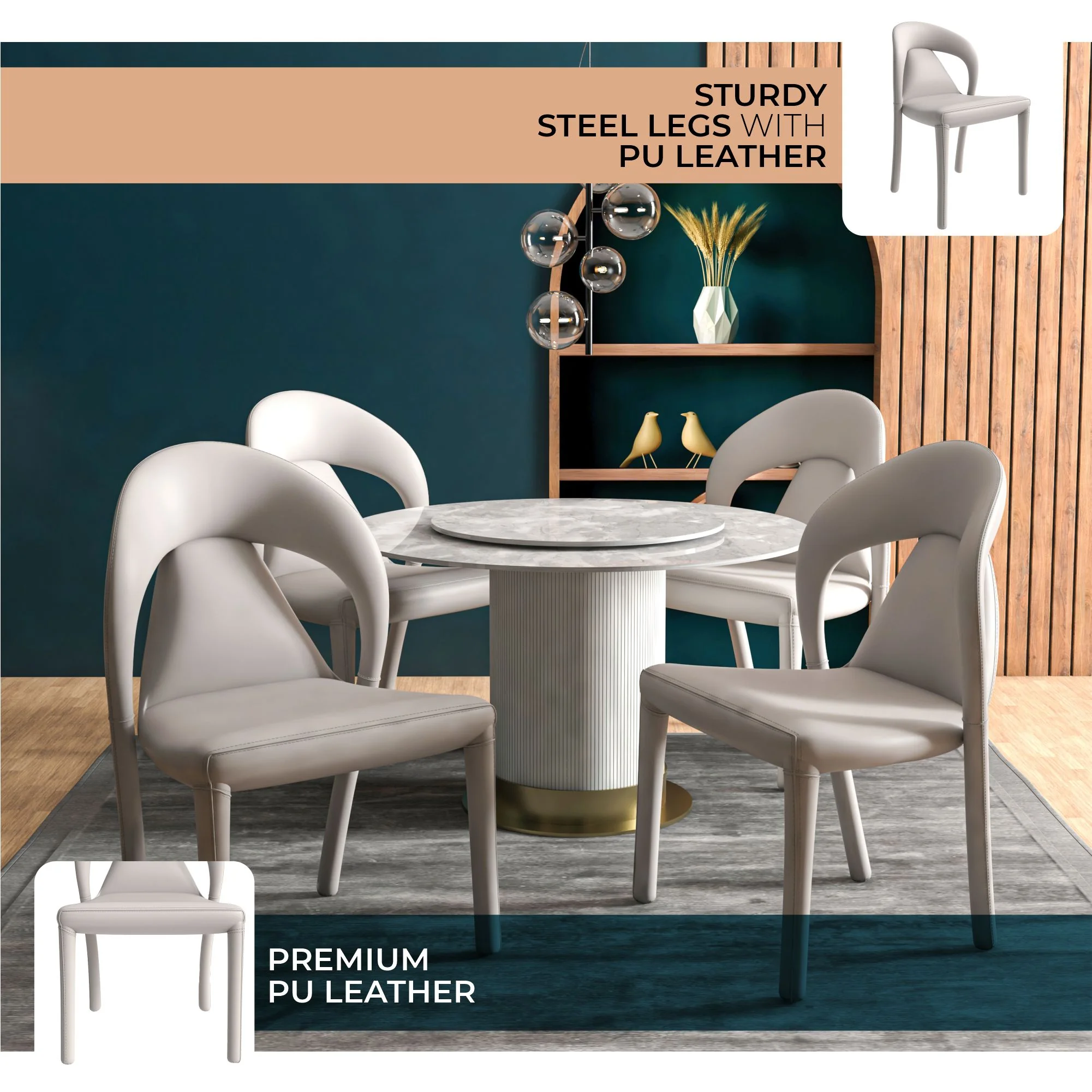 Solace Series Modern Dining Chair in Light Grey Set of 4