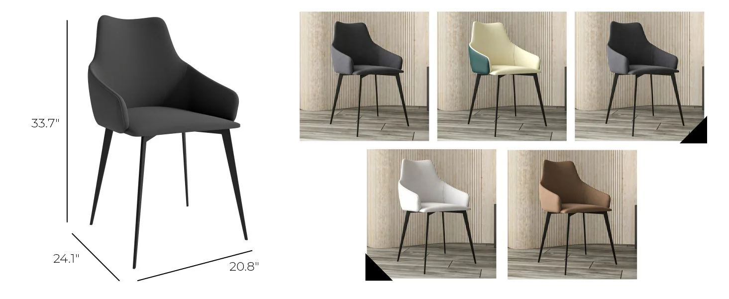 Sonnet Series Modern Dining Chair in Charcoal Fabric - Set of 2