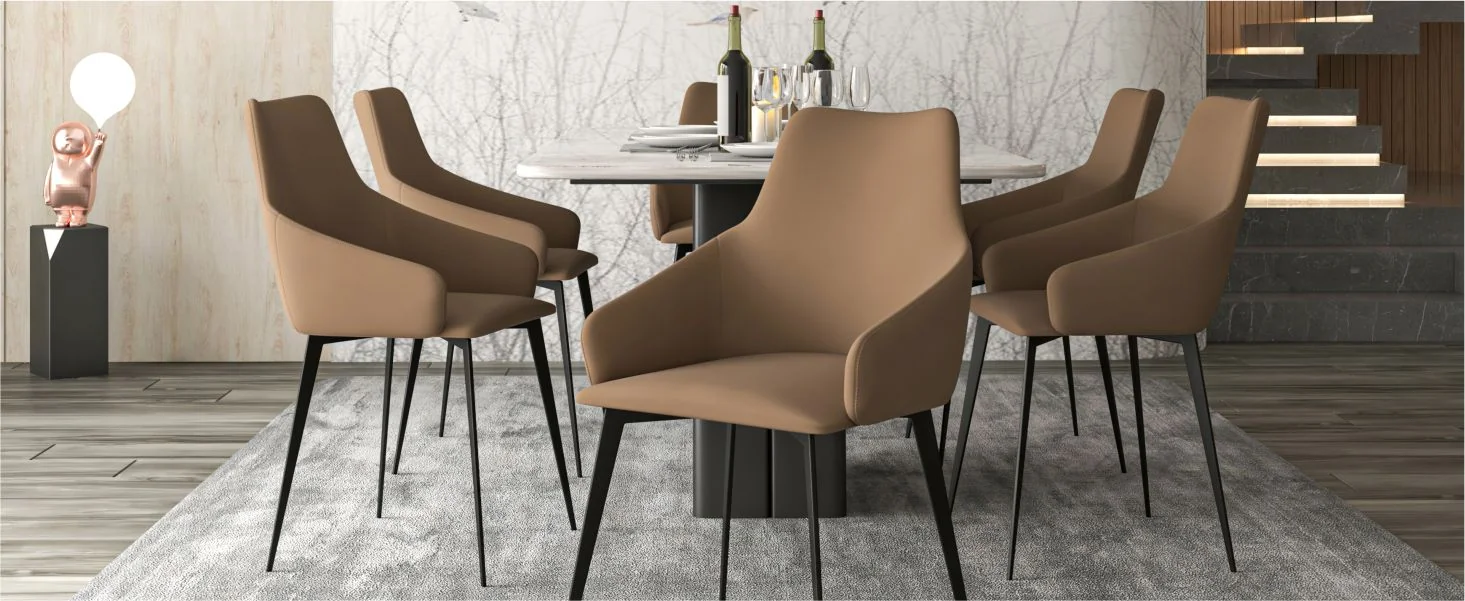 Sonnet Series Modern Dining Chair in Light Brown Fabric - Set of 2