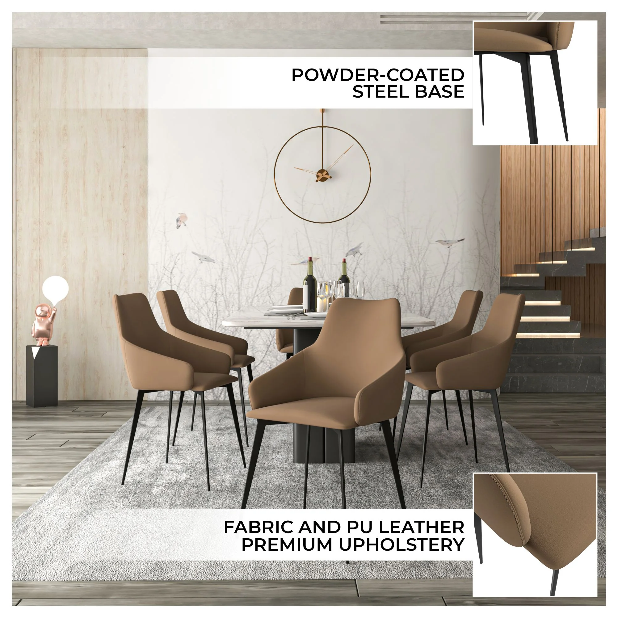 Sonnet Series Modern Dining Chair in Charcoal Fabric - Set of 4