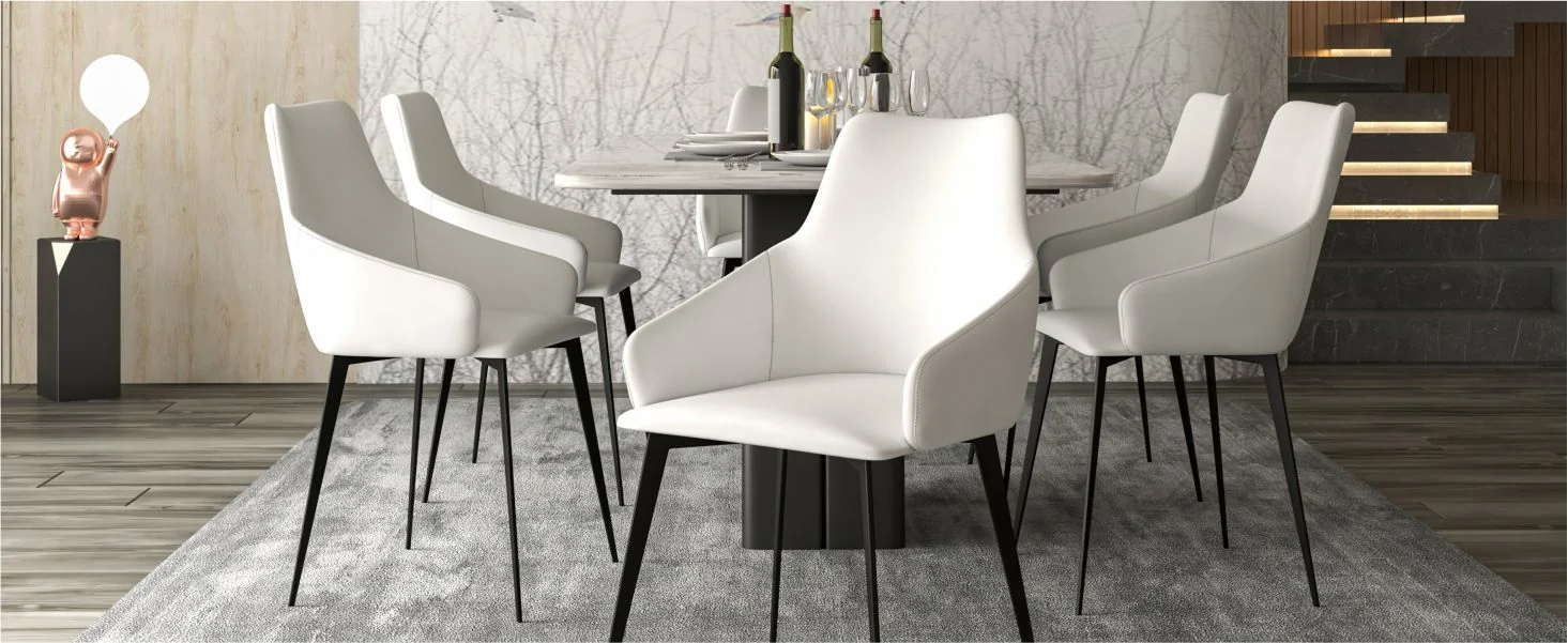 Sonnet Series Modern Dining Chair in Coconut White Fabric - Set of 2