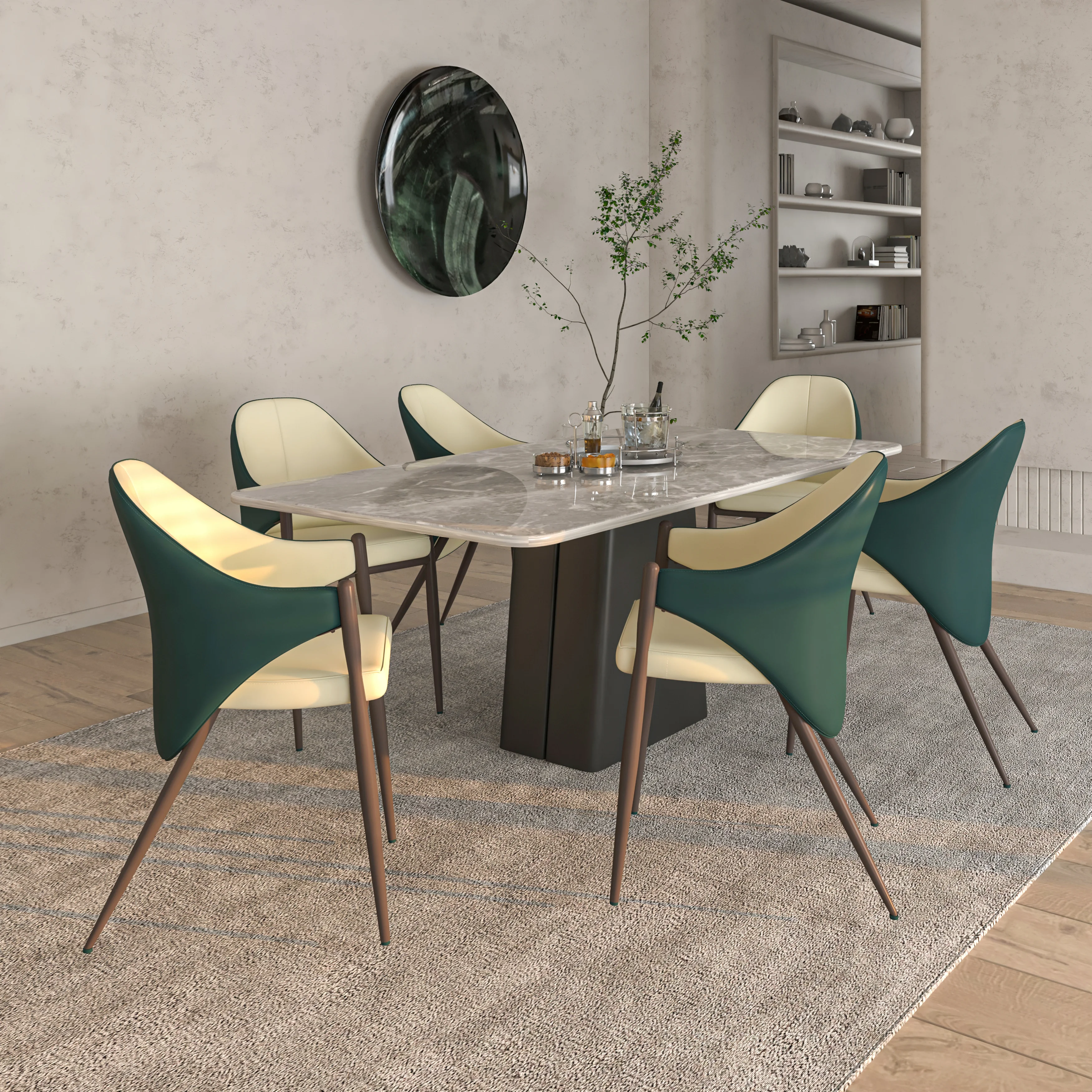 Sante Collection Modern Dining Chair Set of 4 in Cream/Green