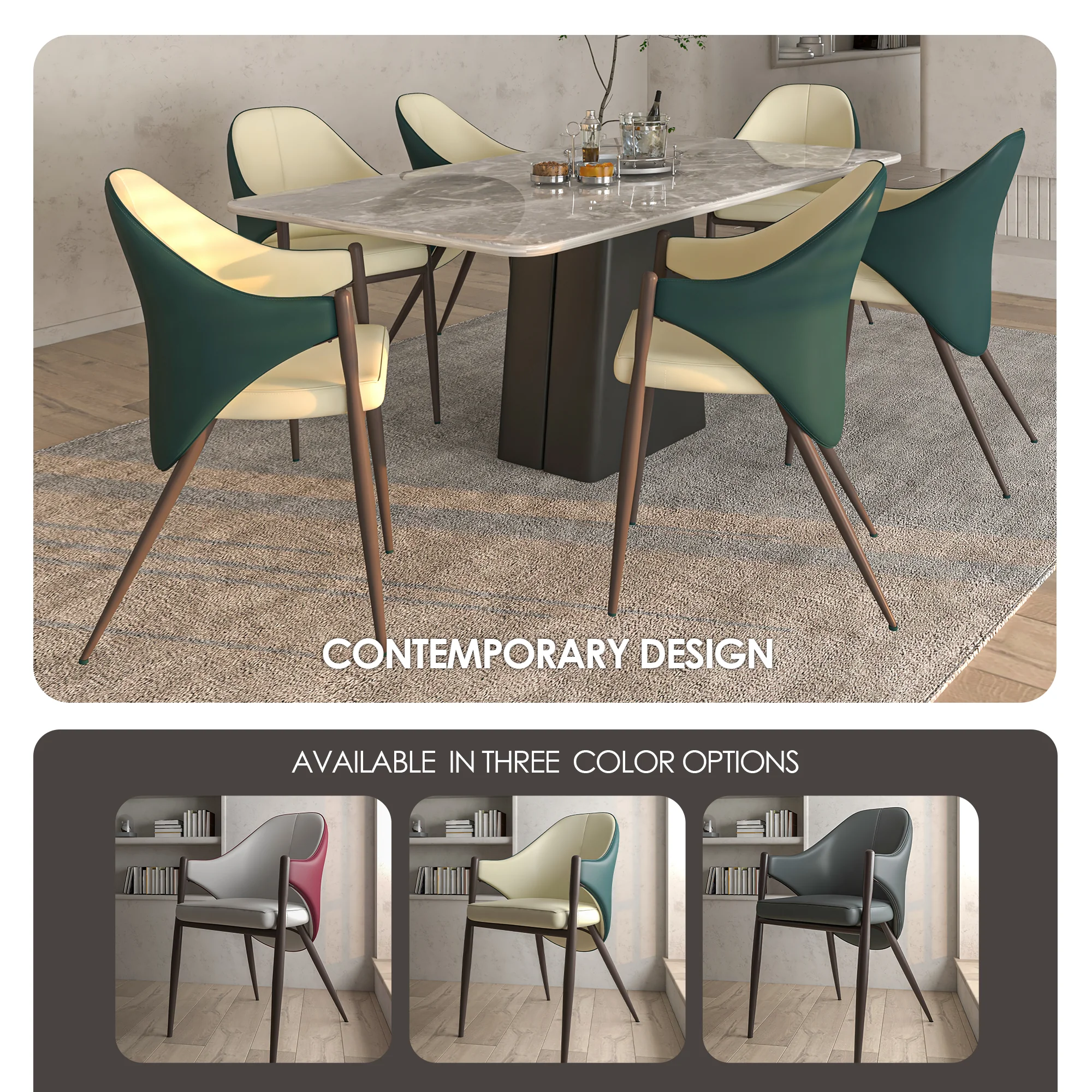 Sante Collection Modern Dining Chair Set of 4 in Cream/Green