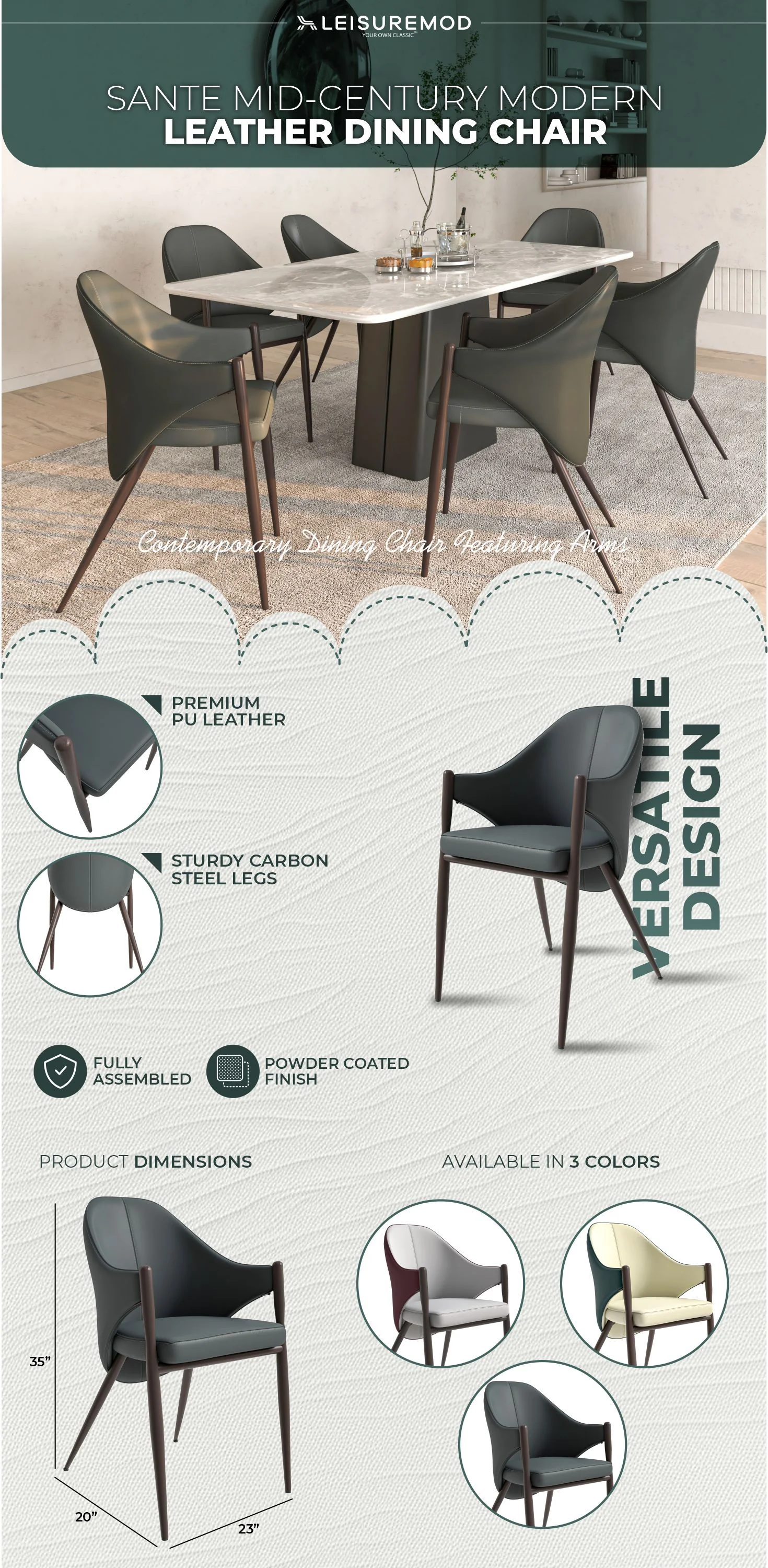 Sante Collection Modern Dining Chair in Grey