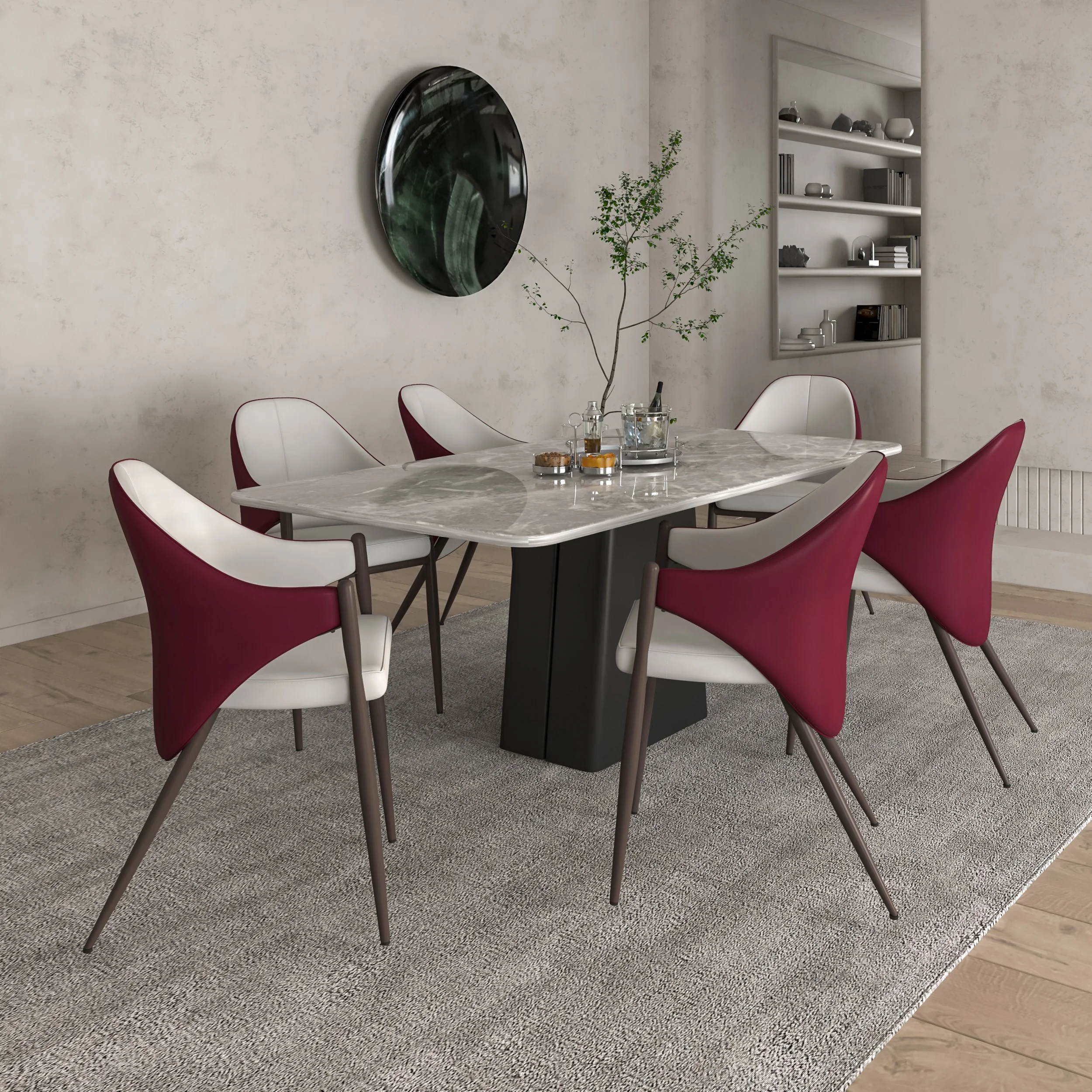 Sante Collection Modern Dining Chair Set of 4 in White/Bordouex