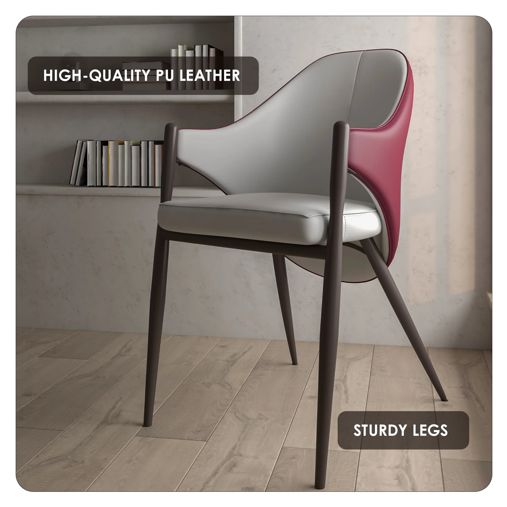 Sante Collection Modern Dining Chair Set of 4 in White/Bordouex