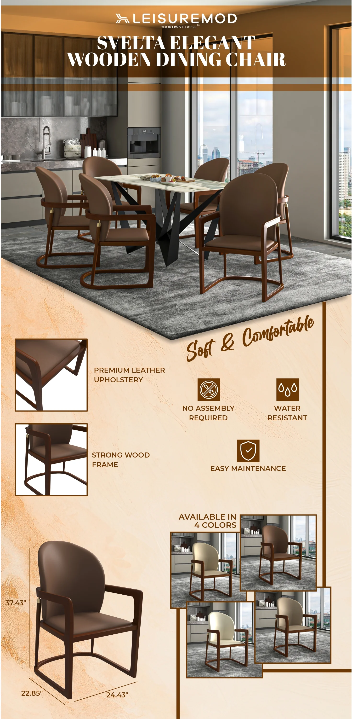 Svelta Elegant Wooden Dining Chair in Brown