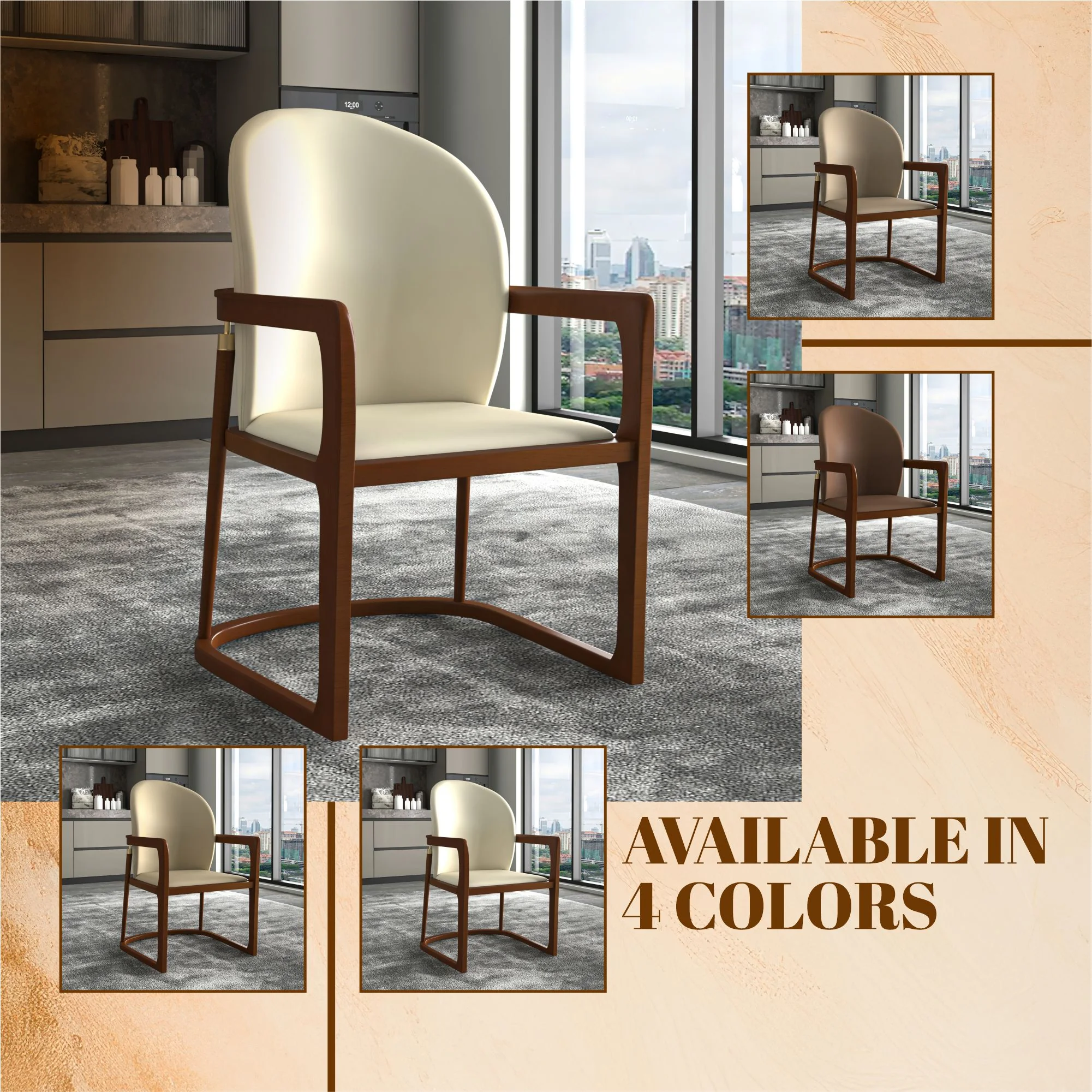 Svelta Elegant Wooden Dining Chair in Cream