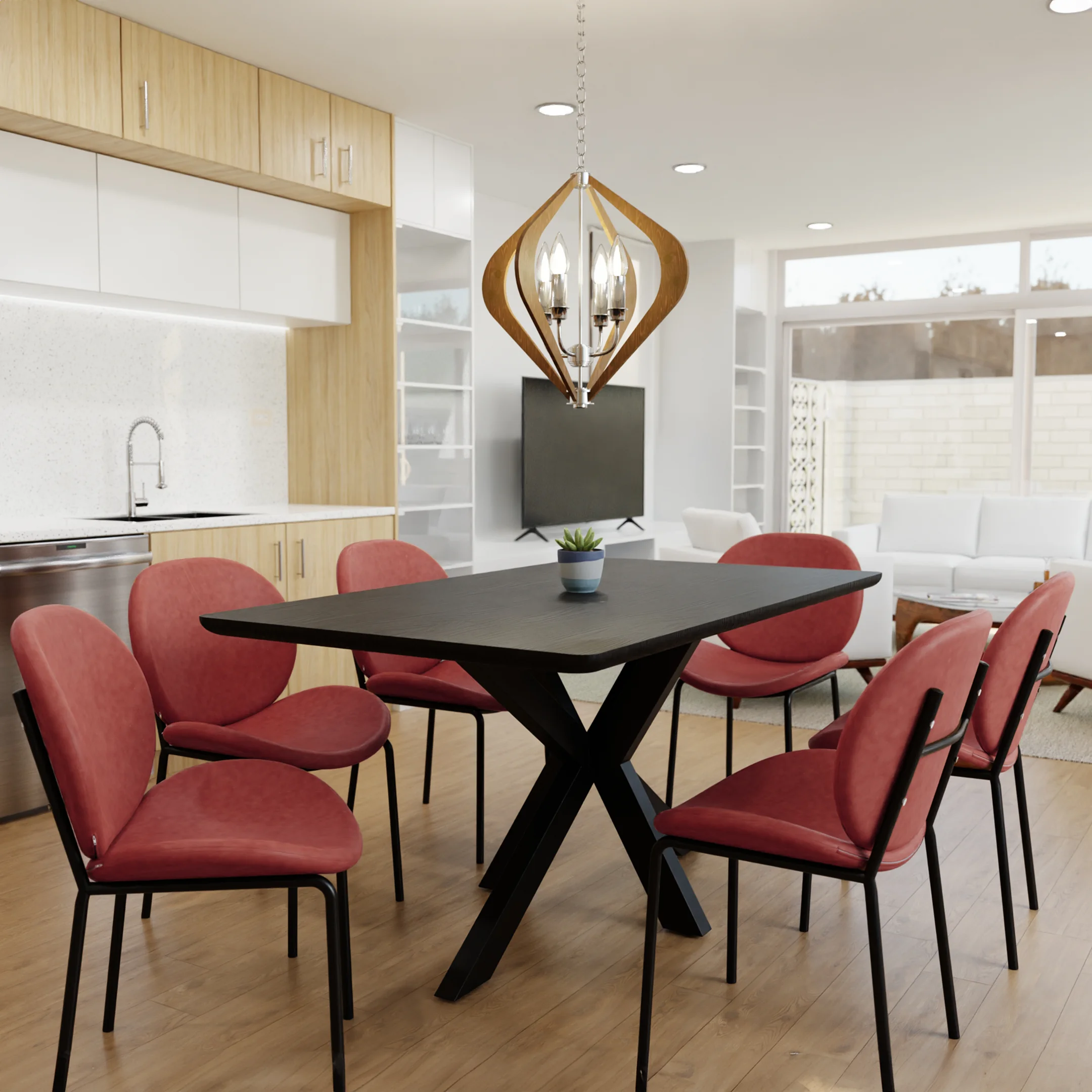 Servos Modern Dining Side Chair with Upholstered Faux Leather Seat and Powder Coated Iron Frame for Kitchen and Dining Room, Bordeaux