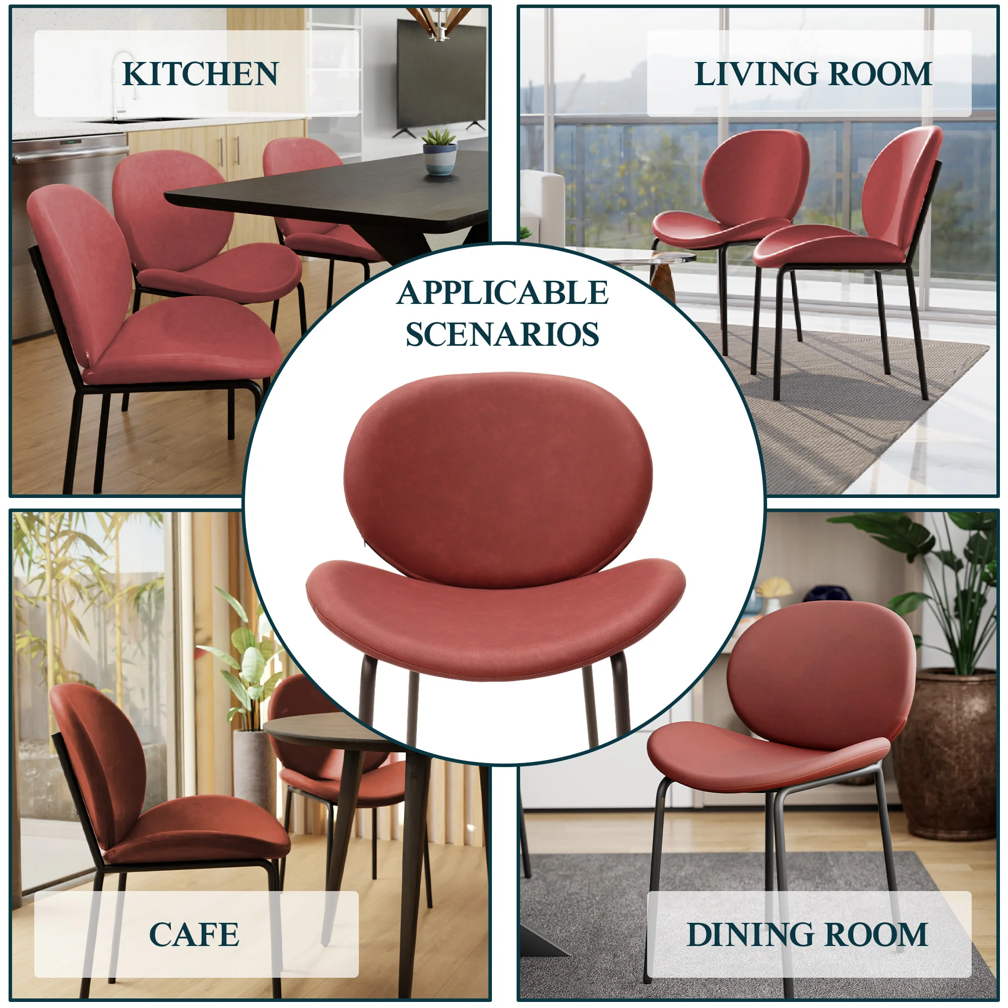Servos Modern Dining Side Chair with Upholstered Faux Leather Seat and Powder Coated Iron Frame for Kitchen and Dining Room, Bordeaux