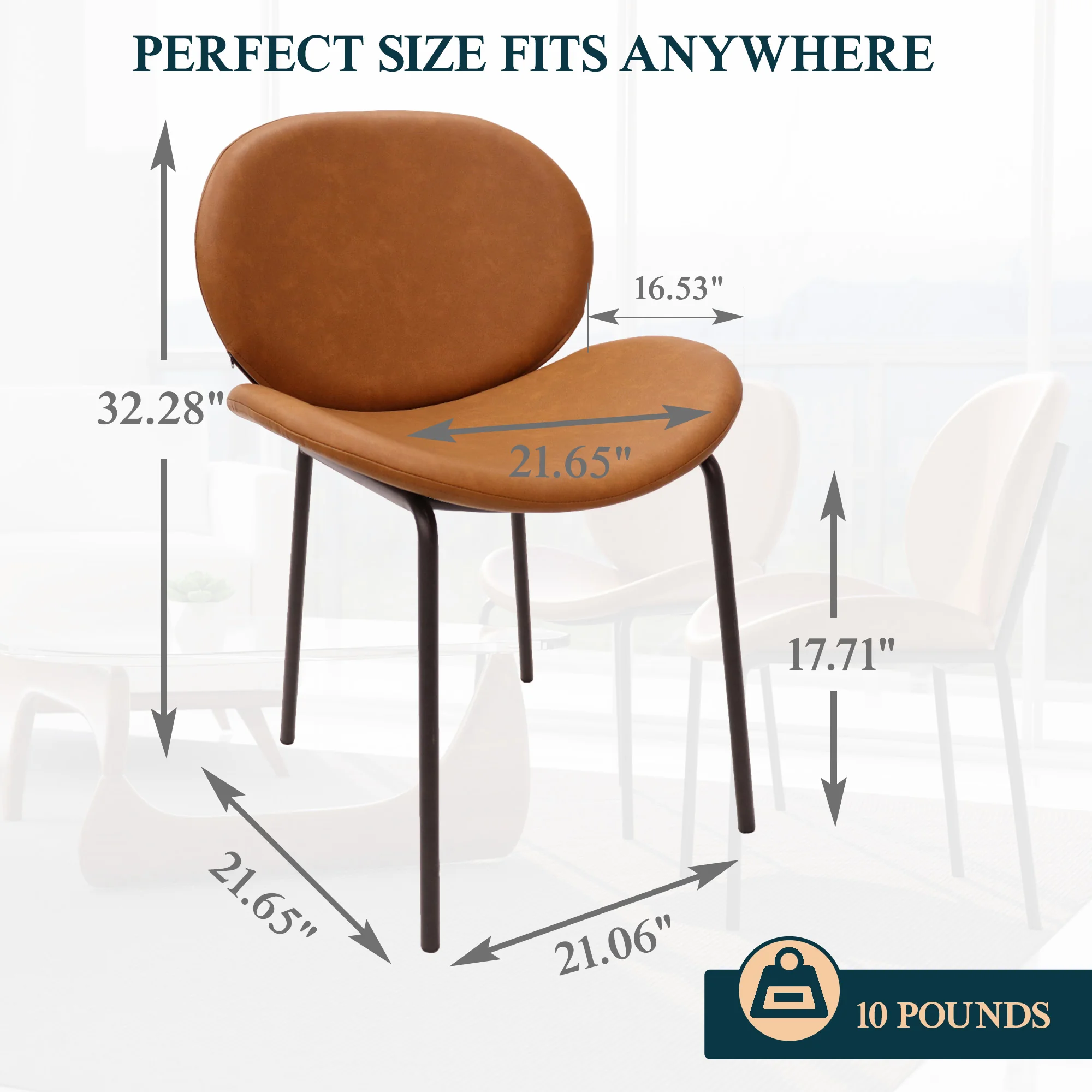 Servos Modern Dining Side Chair with Upholstered Faux Leather Seat and Powder Coated Iron Frame for Kitchen and Dining Room, Dark Brown