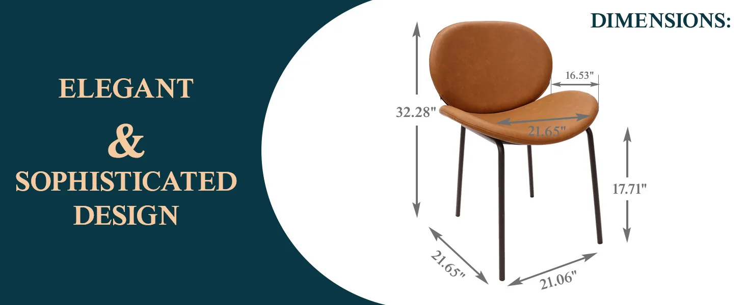 Servos Modern Dining Side Chair with Upholstered Faux Leather Seat and Powder Coated Iron Frame for Kitchen and Dining Room, Dark Brown