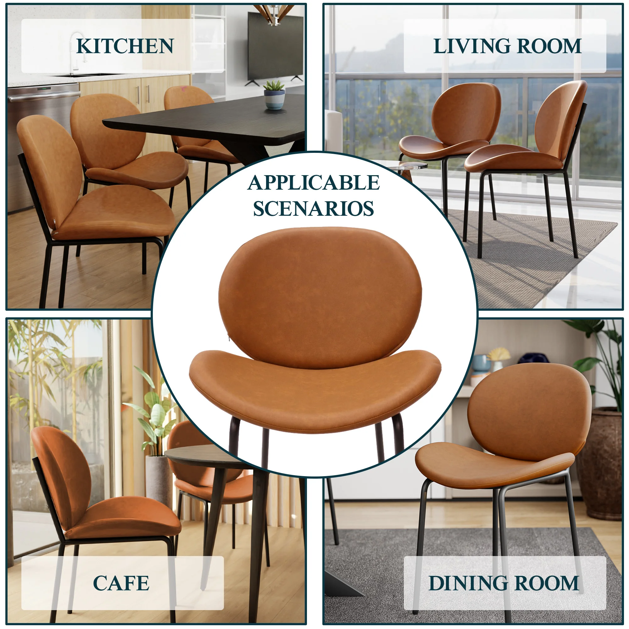 Servos Modern Dining Side Chair with Upholstered Faux Leather Seat and Powder Coated Iron Frame for Kitchen and Dining Room, Dark Brown