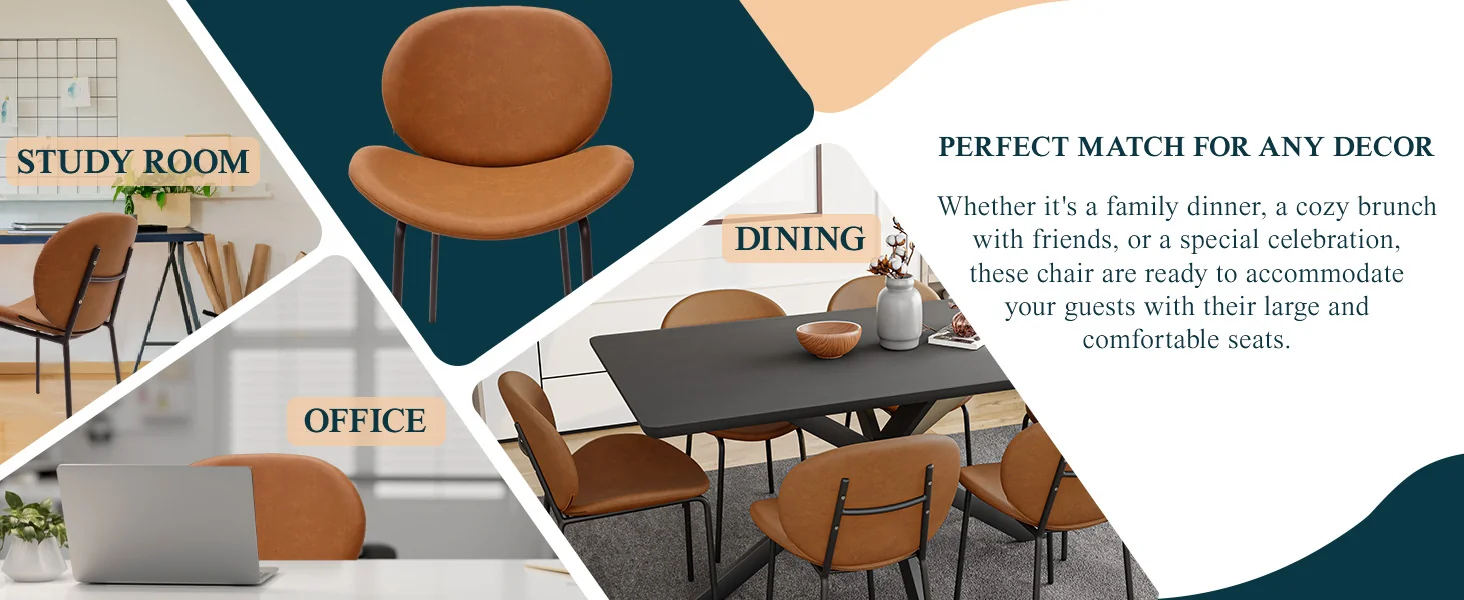 Servos Modern Dining Side Chair with Upholstered Faux Leather Seat and Powder Coated Iron Frame for Kitchen and Dining Room, Dark Brown