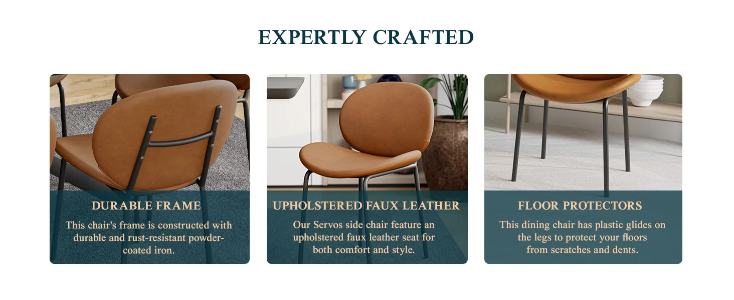 Servos Modern Dining Side Chair with Upholstered Faux Leather Seat and Powder Coated Iron Frame for Kitchen and Dining Room, Dark Brown