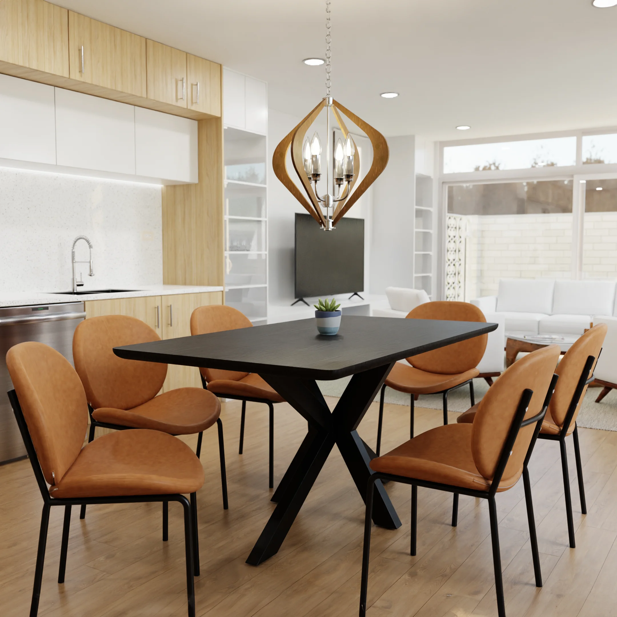 Servos Modern Dining Side Chair with Upholstered Faux Leather Seat and Powder Coated Iron Frame for Kitchen and Dining Room, Dark Brown