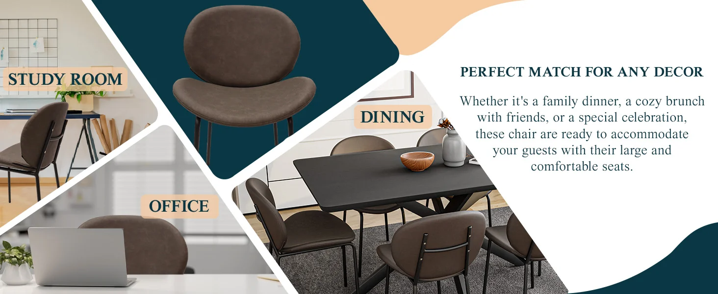 Servos Modern Dining Side Chair with Upholstered Faux Leather Seat and Powder Coated Iron Frame for Kitchen and Dining Room, Elephant Grey