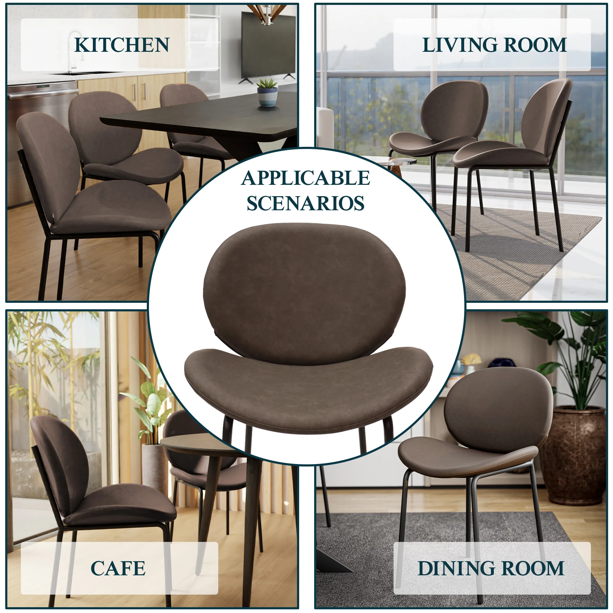 Servos Modern Dining Side Chair with Upholstered Faux Leather Seat and Powder Coated Iron Frame for Kitchen and Dining Room, Elephant Grey