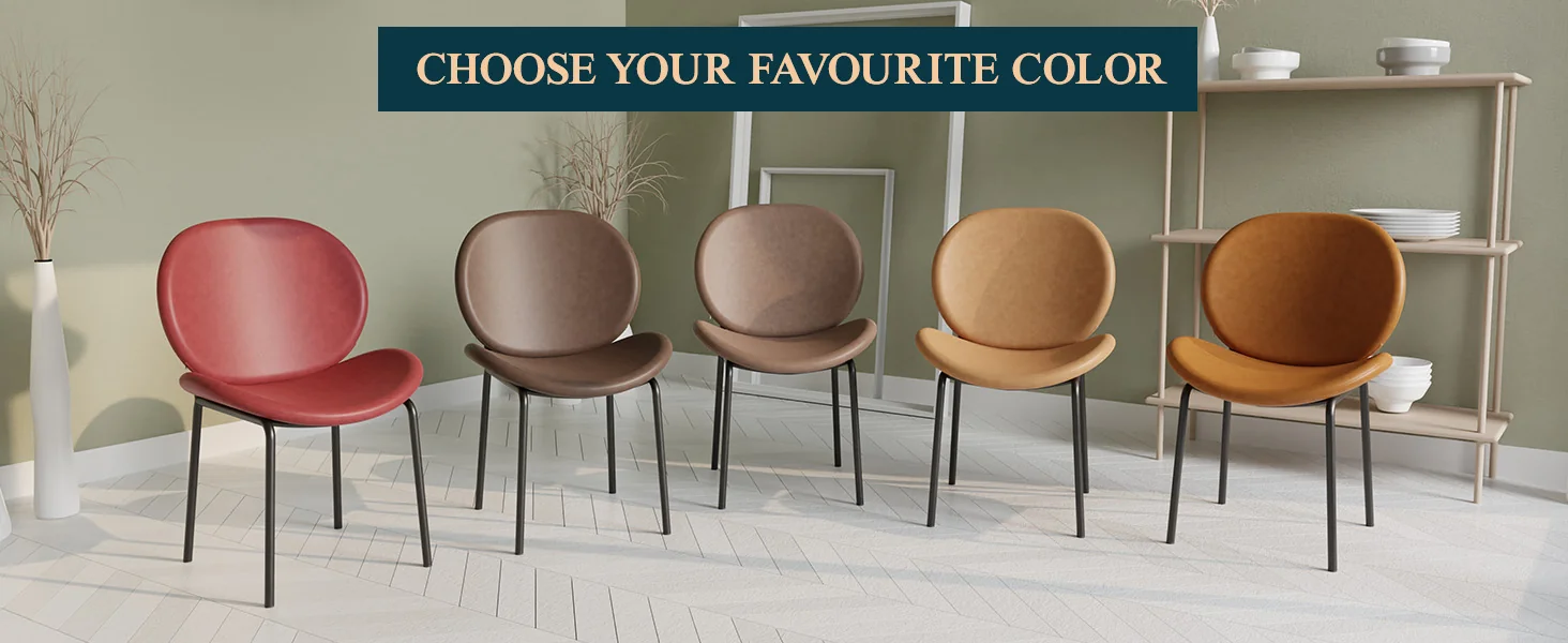 Servos Modern Dining Side Chair with Upholstered Faux Leather Seat and Powder Coated Iron Frame for Kitchen and Dining Room, Elephant Grey