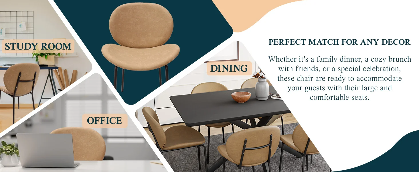 Servos Modern Dining Side Chair with Upholstered Faux Leather Seat and Powder Coated Iron Frame for Kitchen and Dining Room, Sand Brown