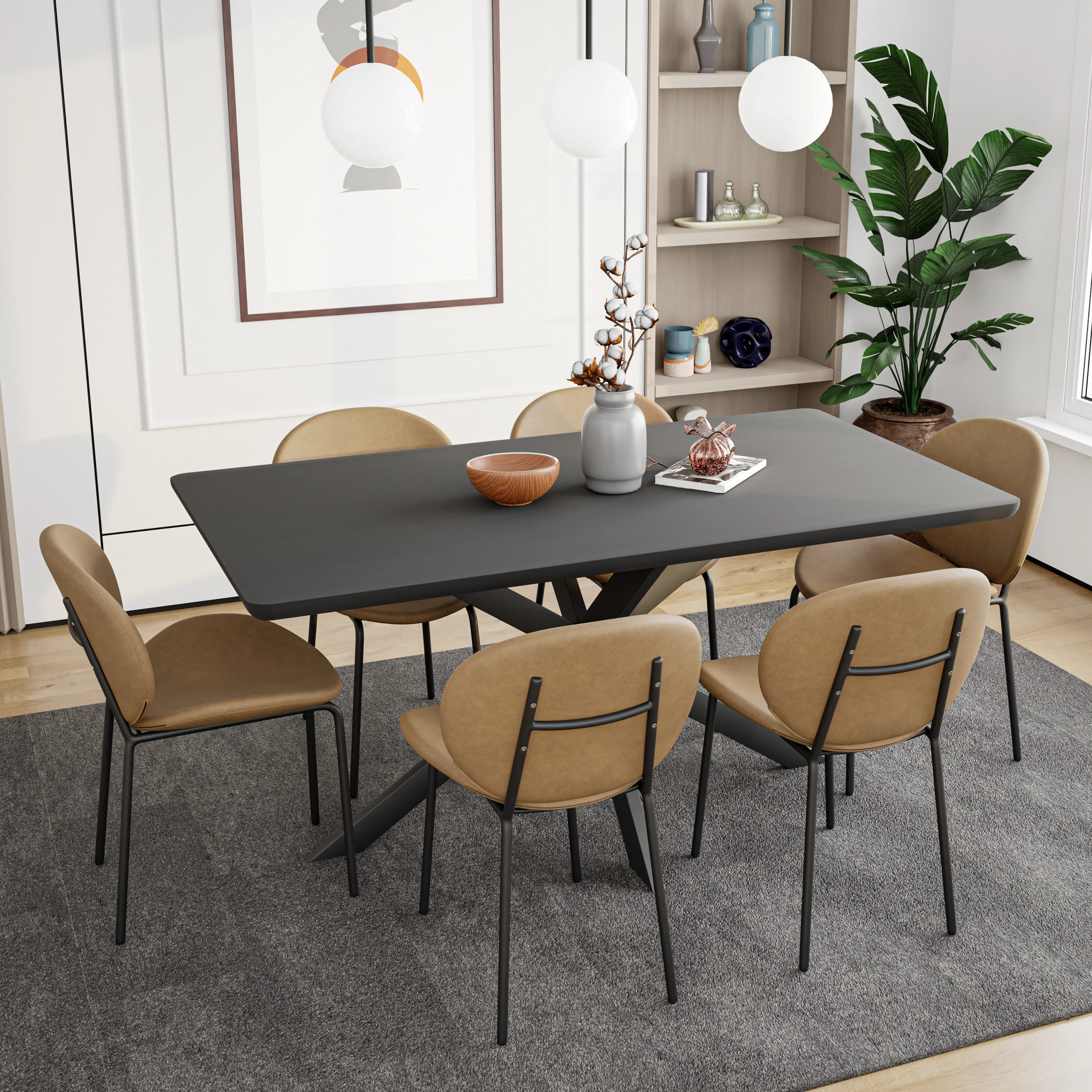 Servos Modern Dining Side Chair with Upholstered Faux Leather Seat and Powder Coated Iron Frame for Kitchen and Dining Room, Sand Brown