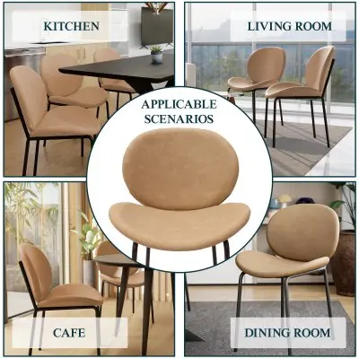 Servos Modern Dining Side Chair with Upholstered Faux Leather Seat and Powder Coated Iron Frame for Kitchen and Dining Room, Sand Brown