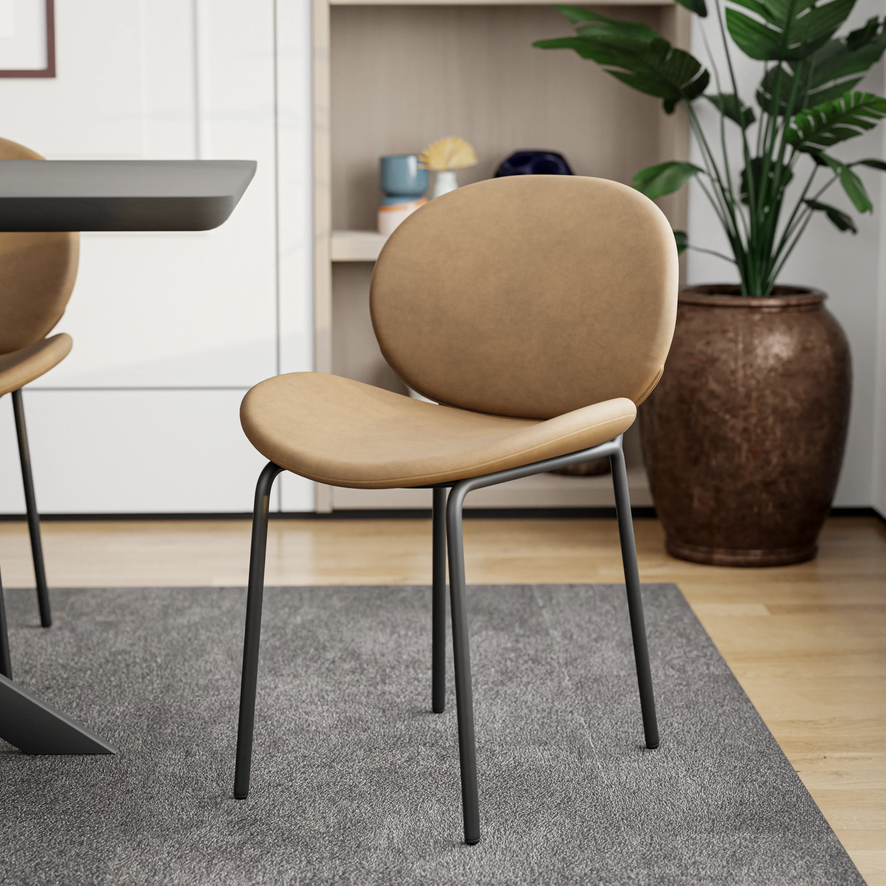 Servos Modern Dining Side Chair with Upholstered Faux Leather Seat and Powder Coated Iron Frame for Kitchen and Dining Room, Sand Brown