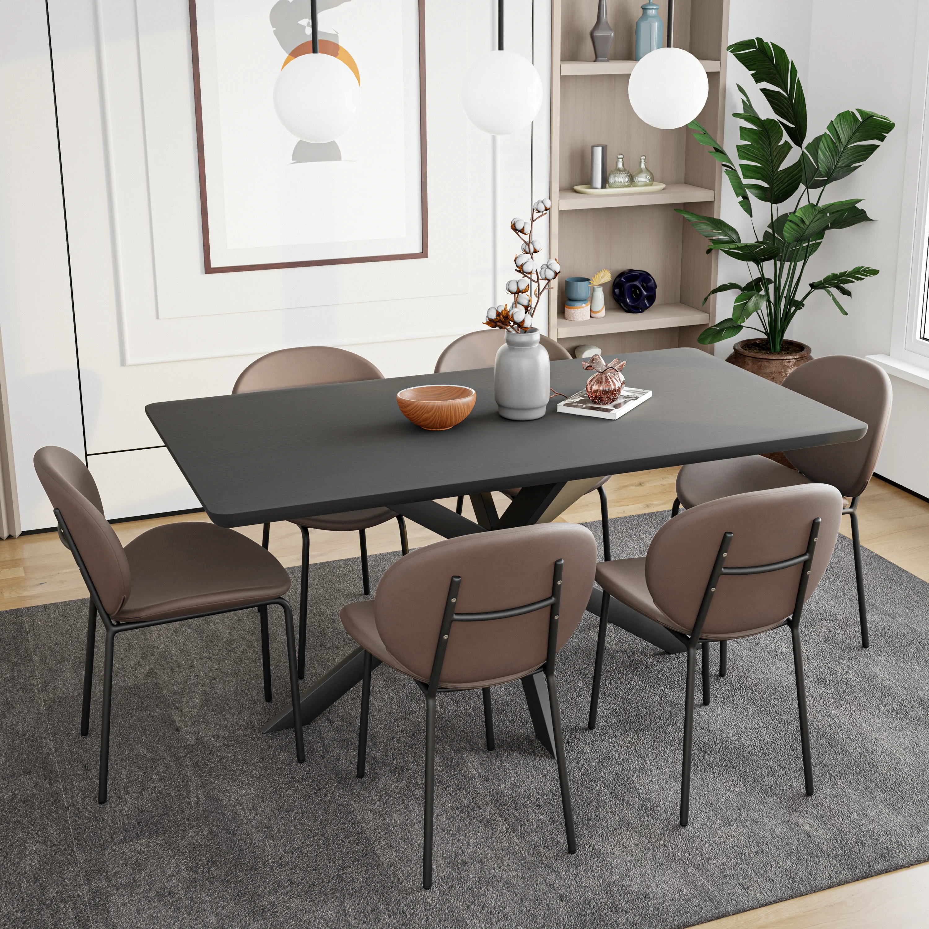 Servos Modern Dining Side Chair with Upholstered Faux Leather Seat and Powder Coated Iron Frame for Kitchen and Dining Room, Light Grey