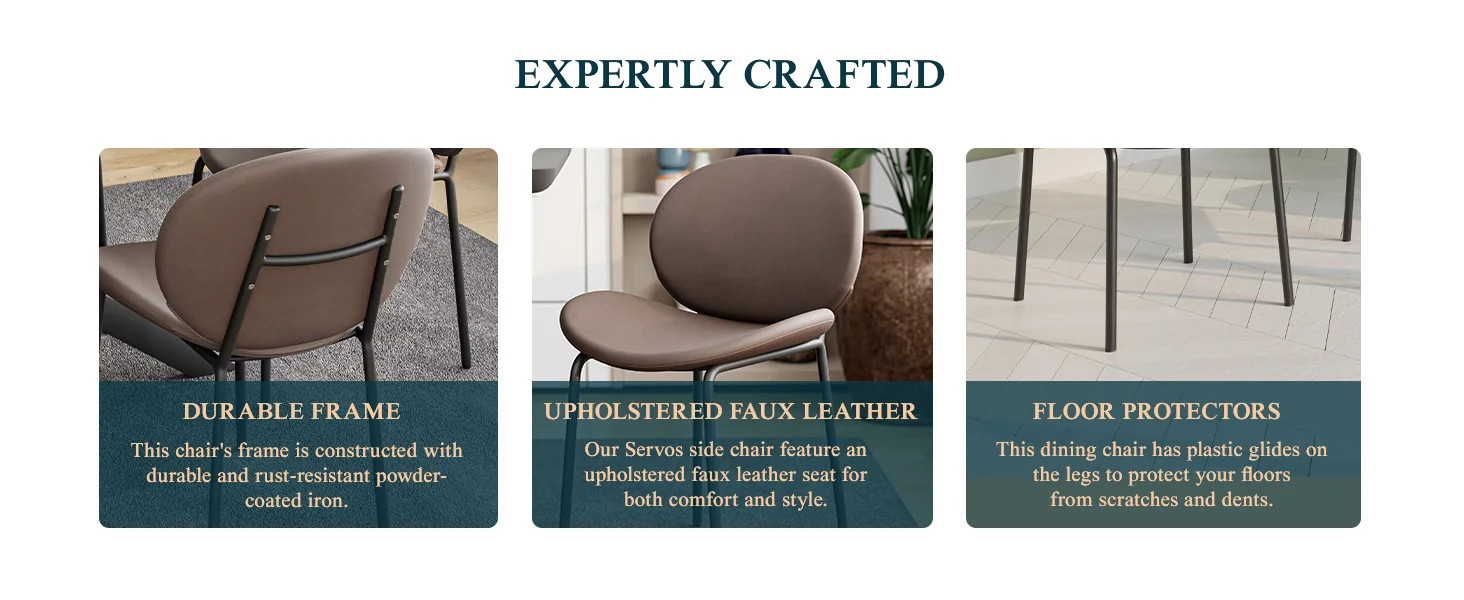 Servos Modern Dining Side Chair with Upholstered Faux Leather Seat and Powder Coated Iron Frame for Kitchen and Dining Room, Light Grey