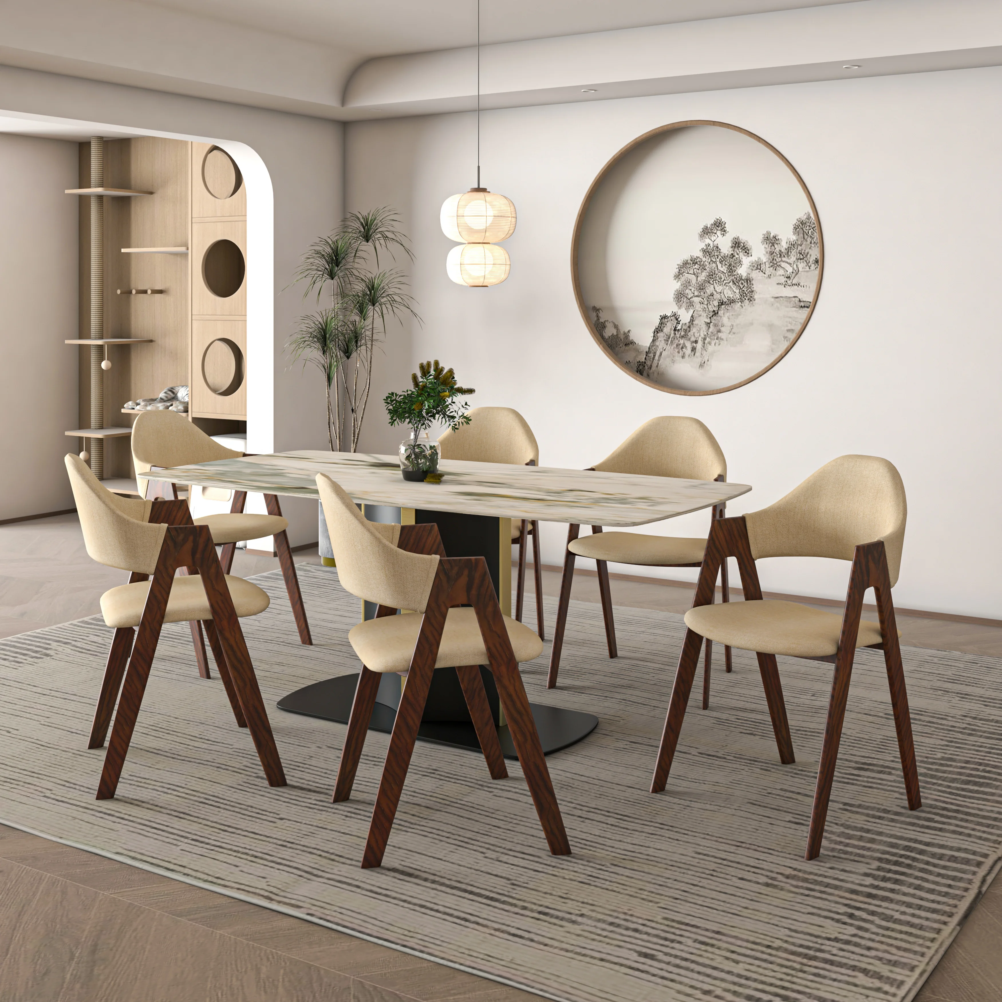 Savor Collection Modern Dining Chair Wood Pattern in Brown