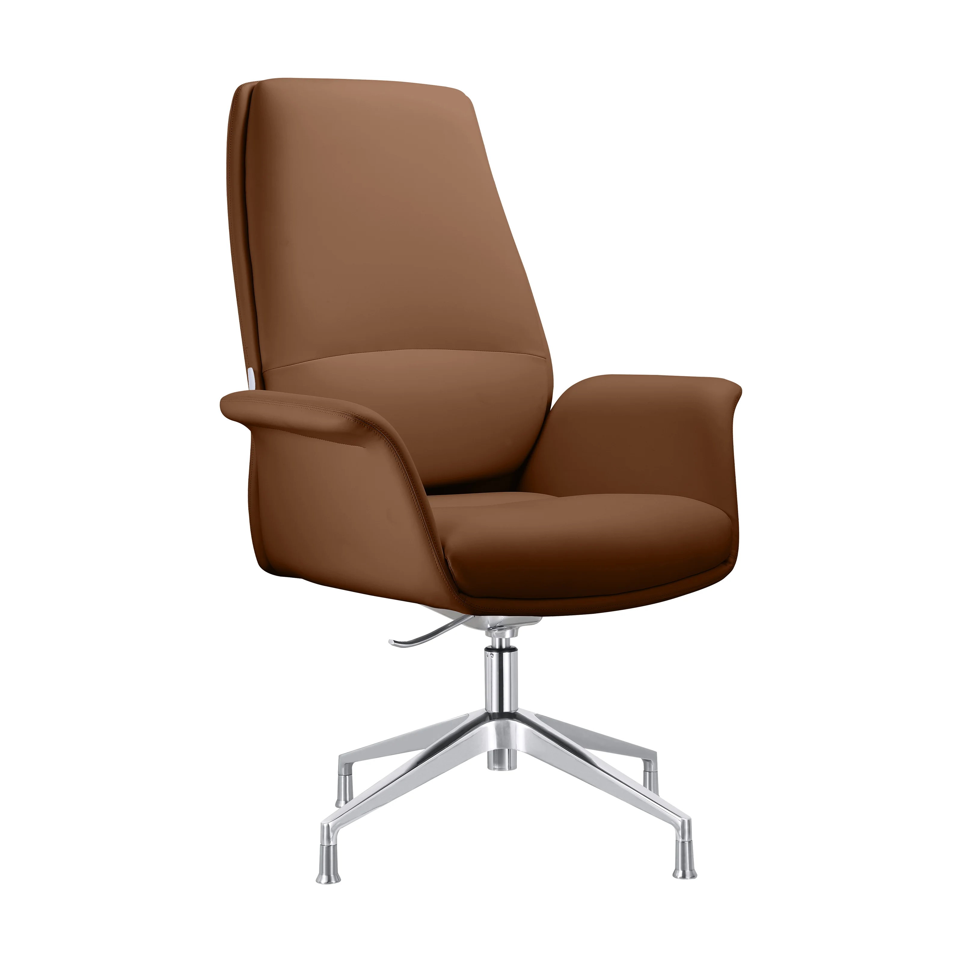 Summit Office Chair in Faux Leather and Aluminum Frame with Adjustable Height and Swivel in Dark Brown