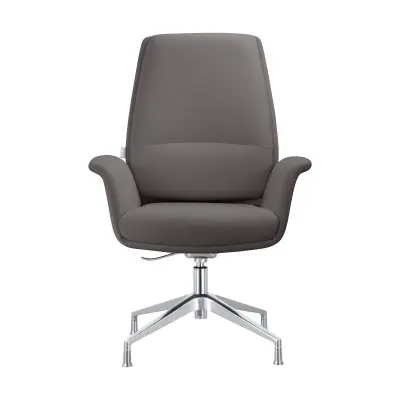 Summit Office Chair in Faux Leather and Aluminum Frame with Adjustable Height and Swivel in Grey