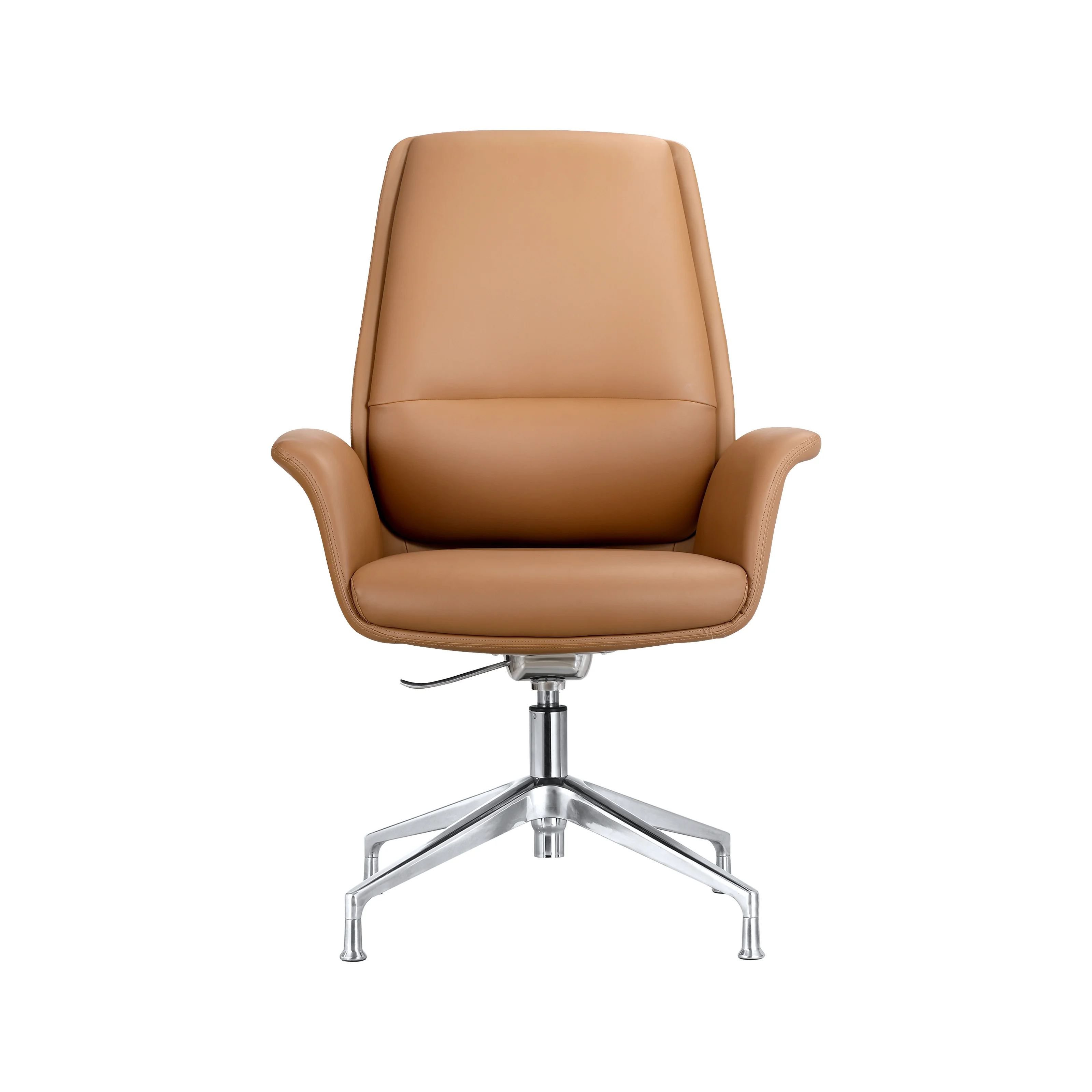 Summit Office Chair in Faux Leather and Aluminum Frame with Adjustable Height and Swivel in Acorn Brown