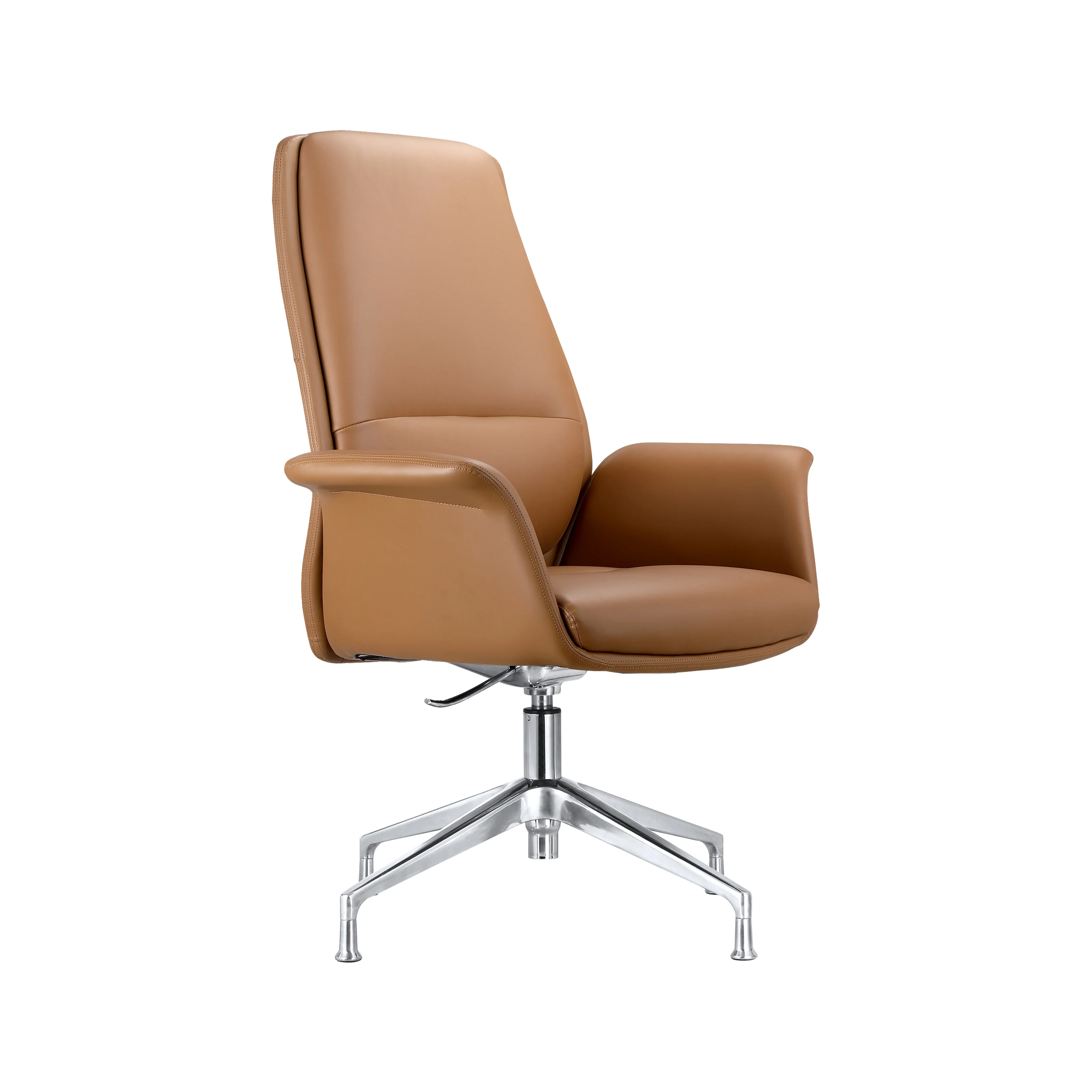 Summit Office Chair in Faux Leather and Aluminum Frame with Adjustable Height and Swivel in Acorn Brown