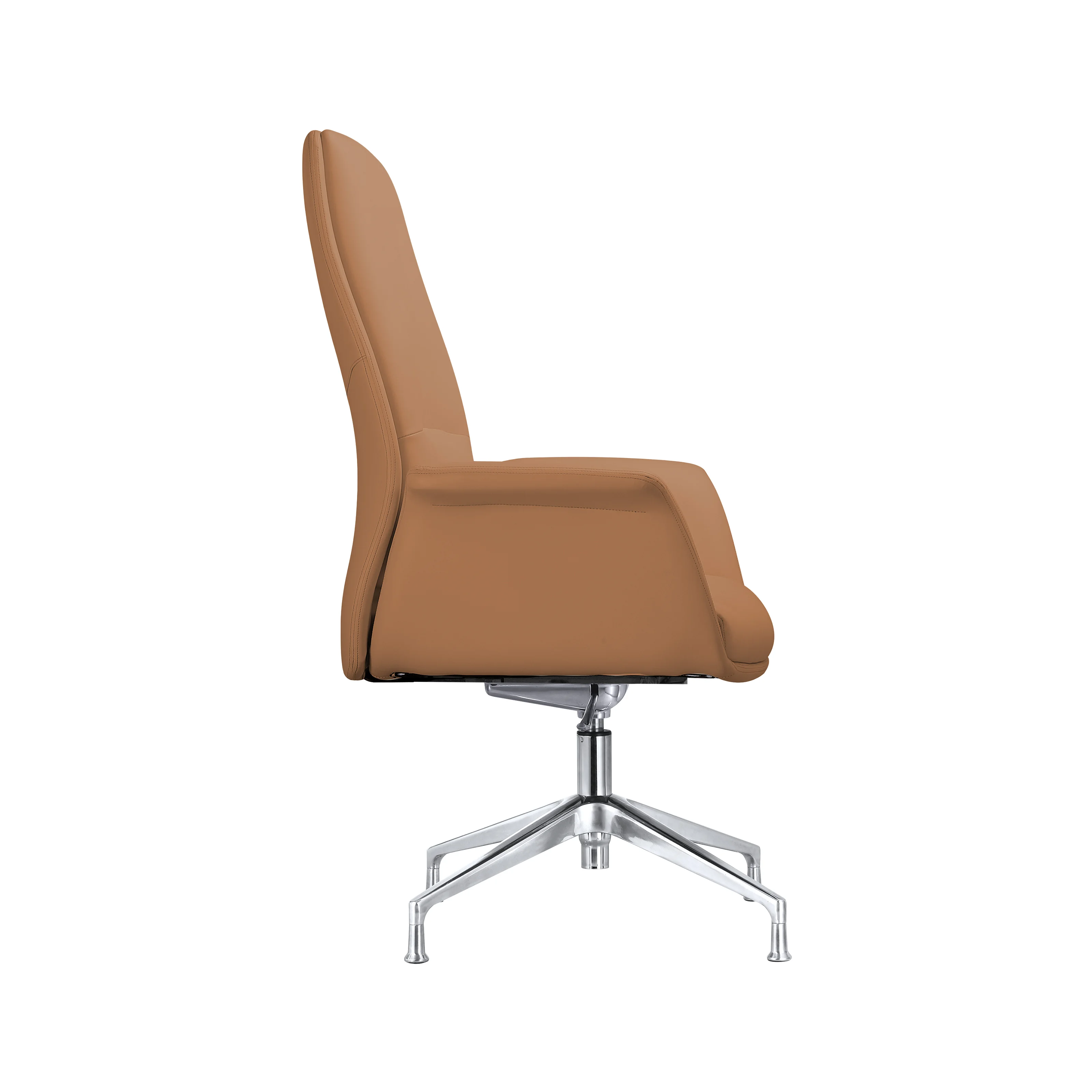 Summit Office Chair in Faux Leather and Aluminum Frame with Adjustable Height and Swivel in Acorn Brown