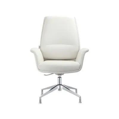 Summit Office Chair in Faux Leather and Aluminum Frame with Adjustable Height and Swivel in White