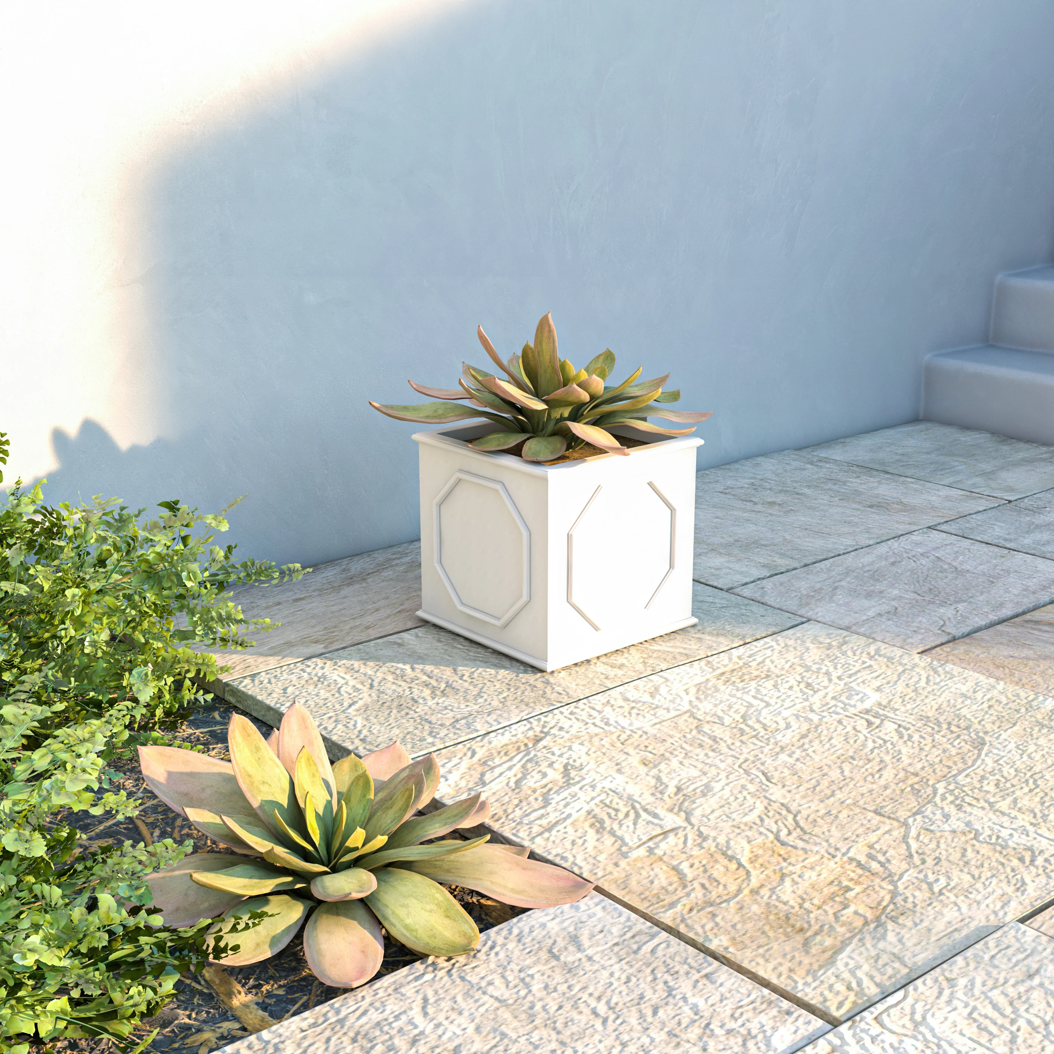 Sprout Series Cubic Fiber Stone Planter in White 10.2 Cube