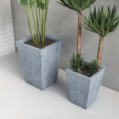 Serene Series Planter Set In Aged Concrete