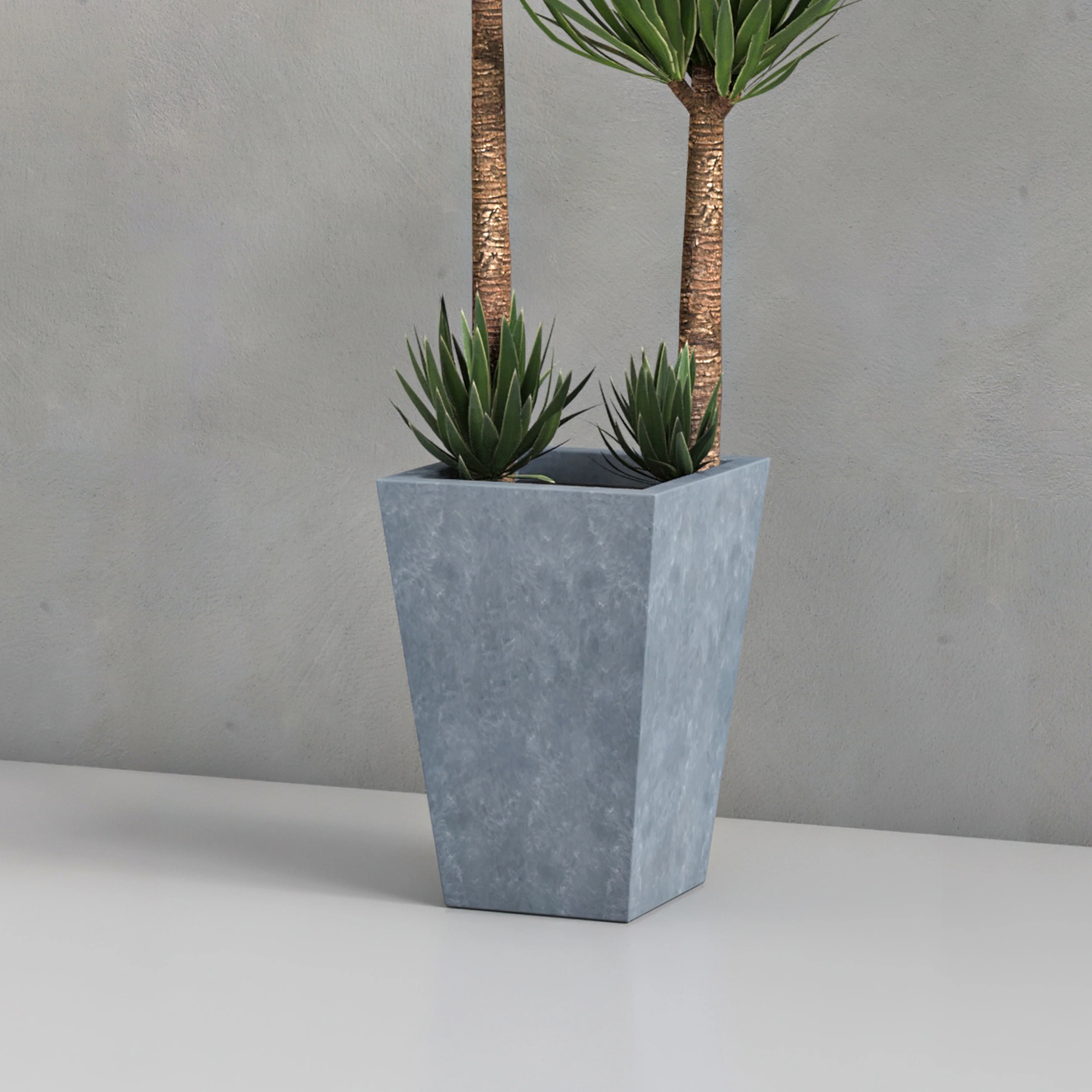 Serene Series Poly Stone Square Planter in Aged Concrete 11x11, 15 High