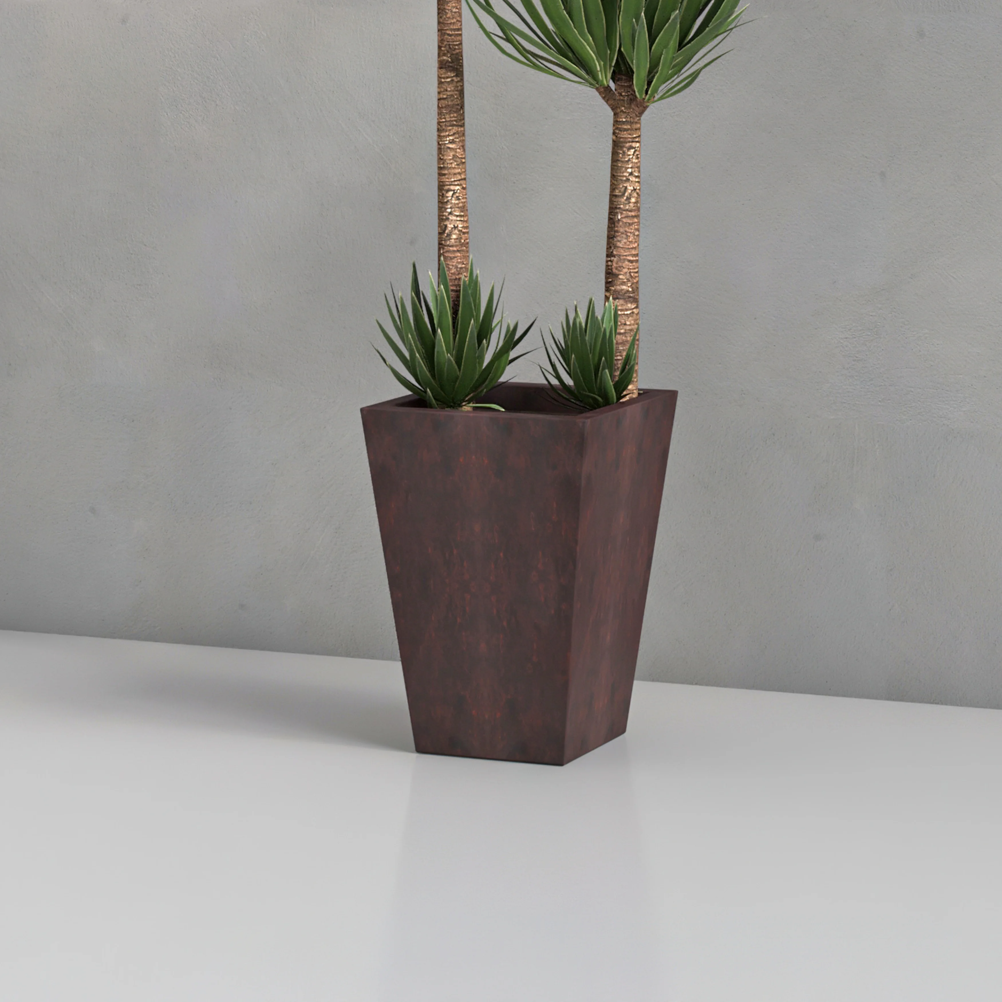 Serene Series Poly Stone Square Planter in Brown 11x11, 15 High