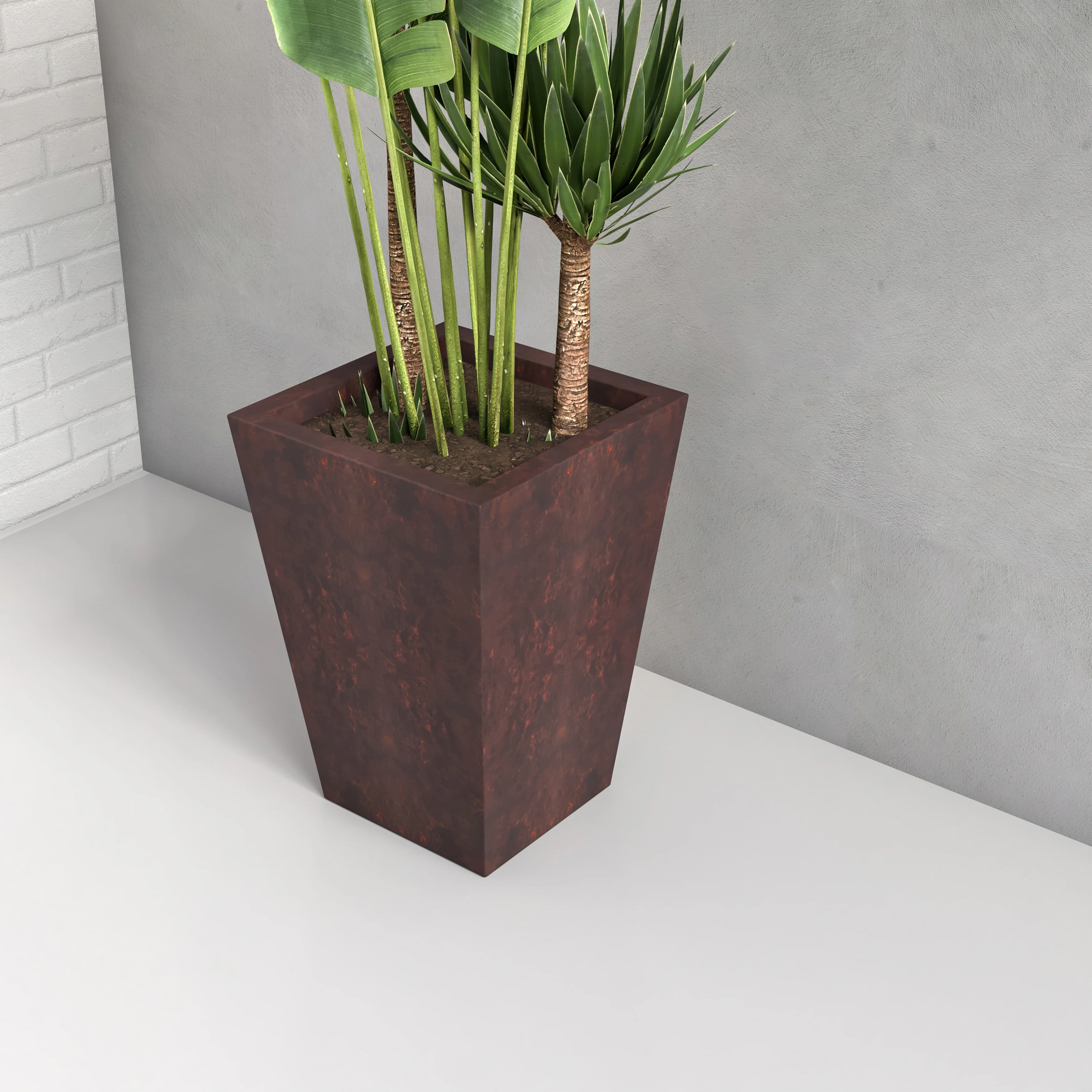 Serene Series Poly Stone Square Planter in Brown 14x14, 21 High