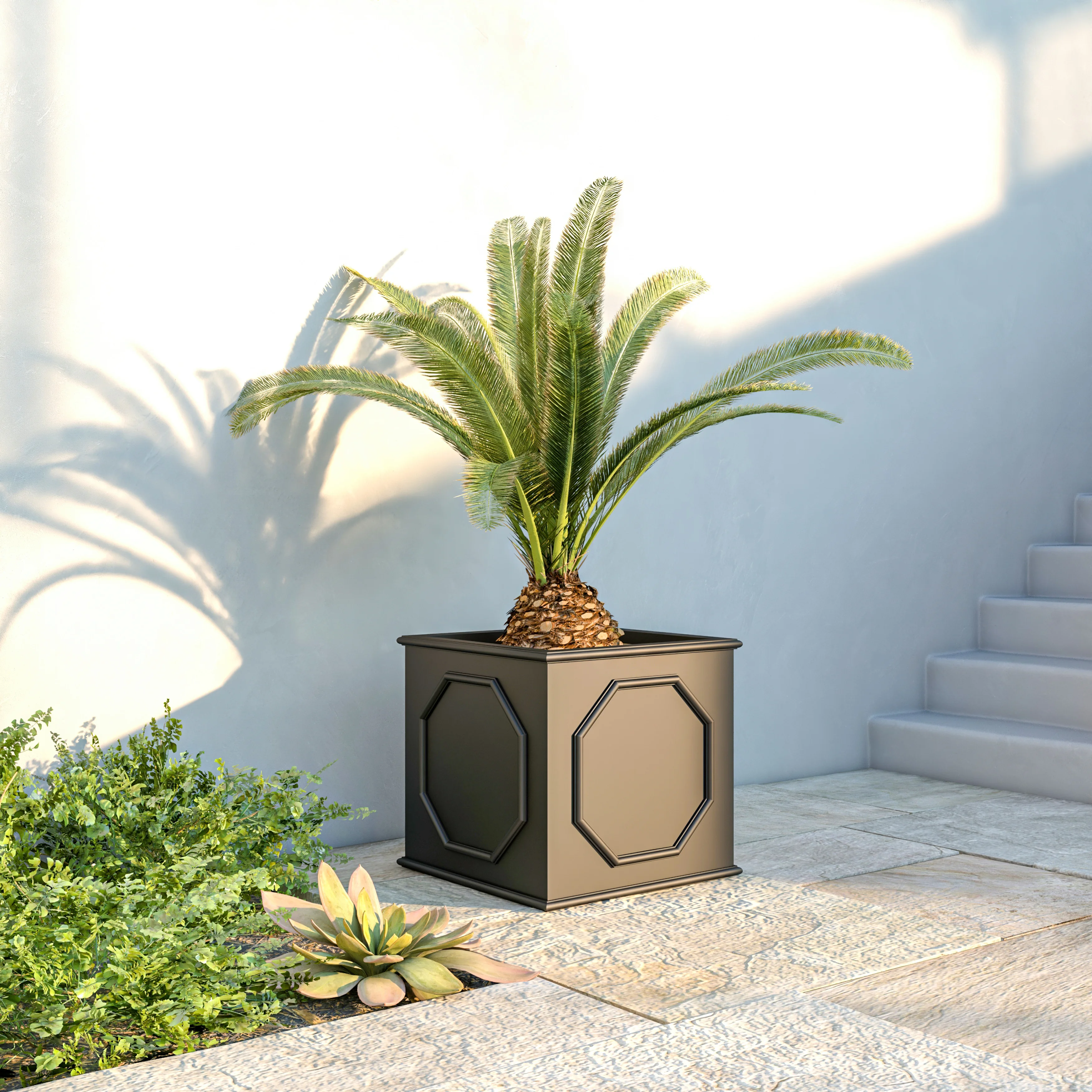 Sprout Series Cubic Fiber Stone Planter in Black 25.6 Cube